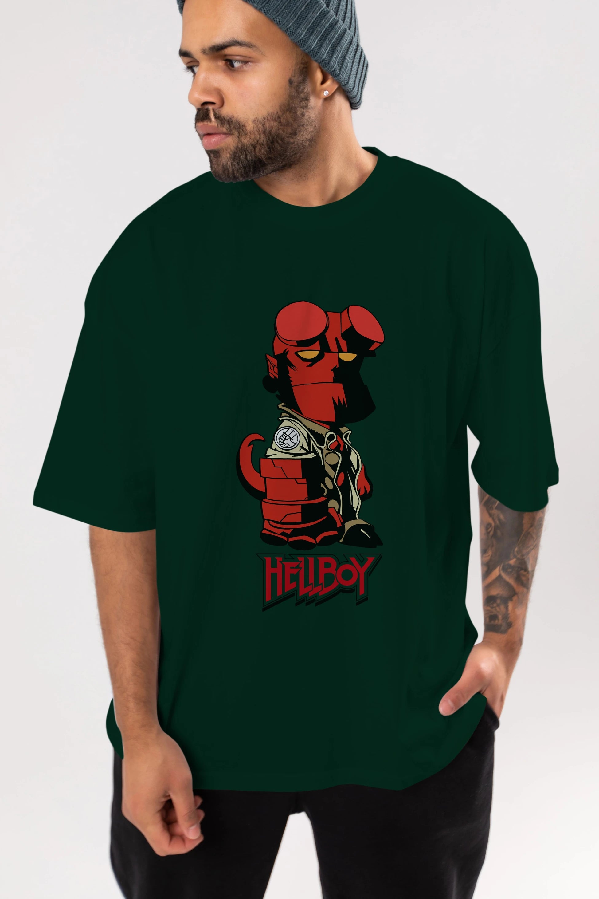 Hellboy (1) Ön Baskılı Oversize t-shirt Erkek Kadın Unisex %100 Pamuk Bisiklet Yaka tişort