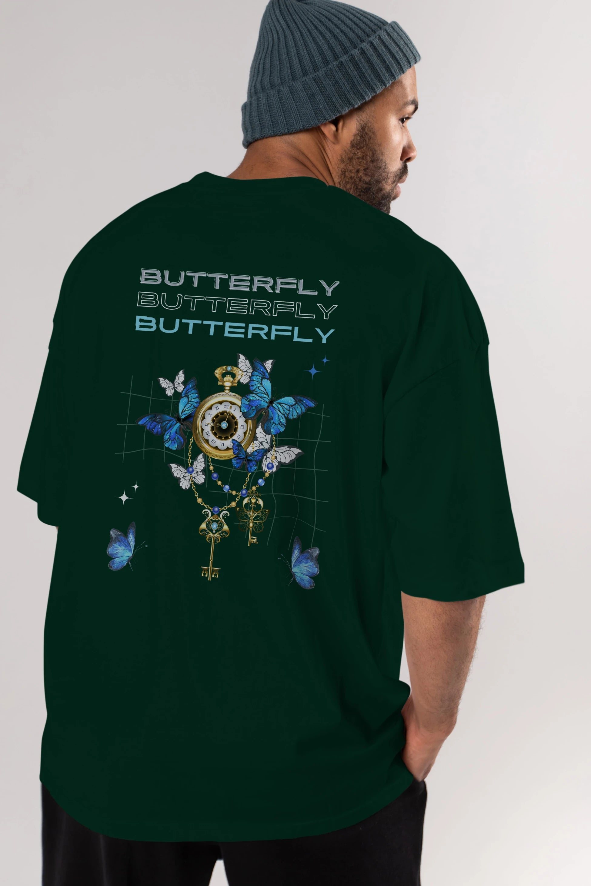 Butterfly Yazılı Arka Baskılı Oversize t-shirt Erkek Kadın Unisex