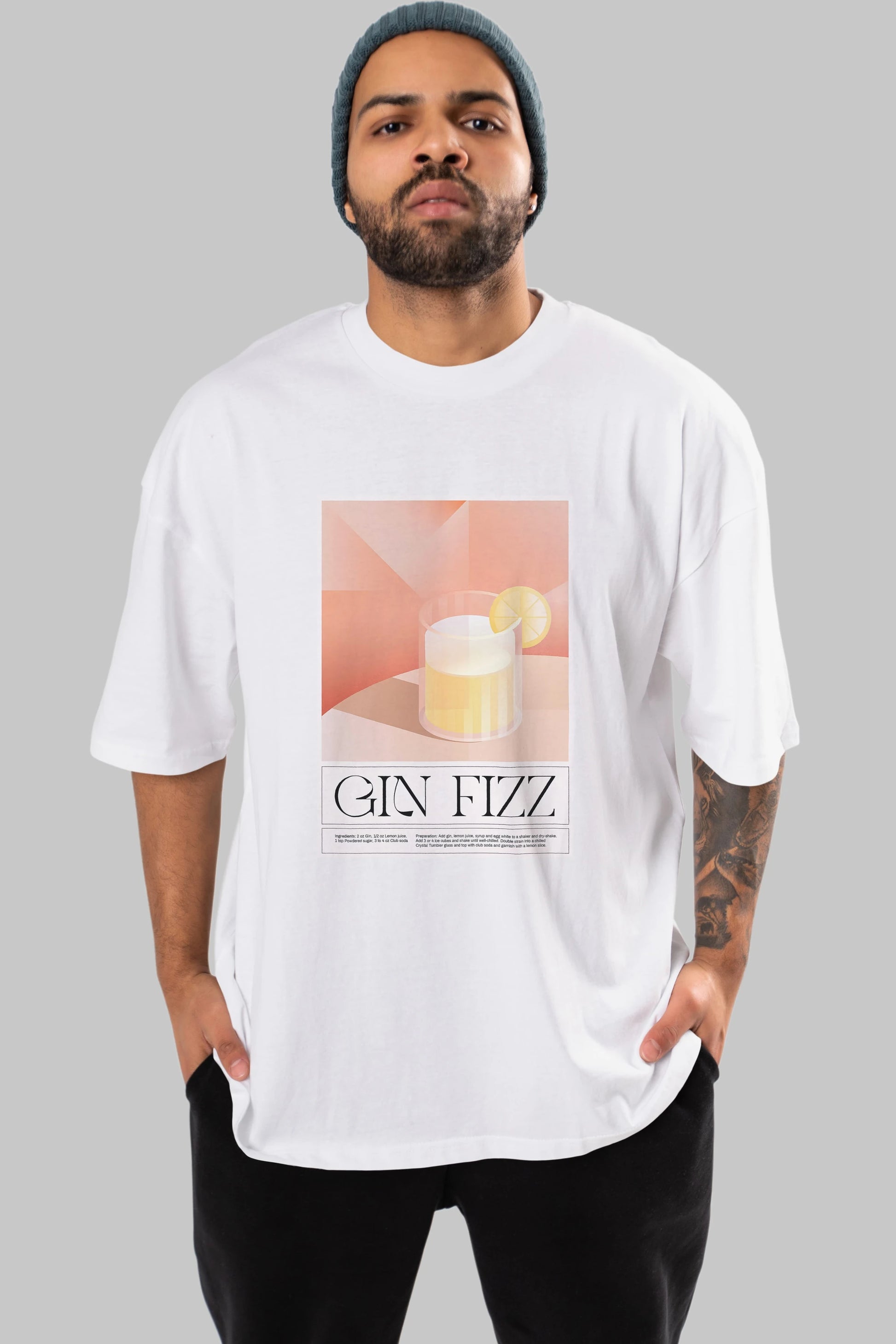 Gin Fizz Ön Baskılı Oversize t-shirt Erkek Kadın Unisex %100 Pamuk Bisiklet Yaka tişort