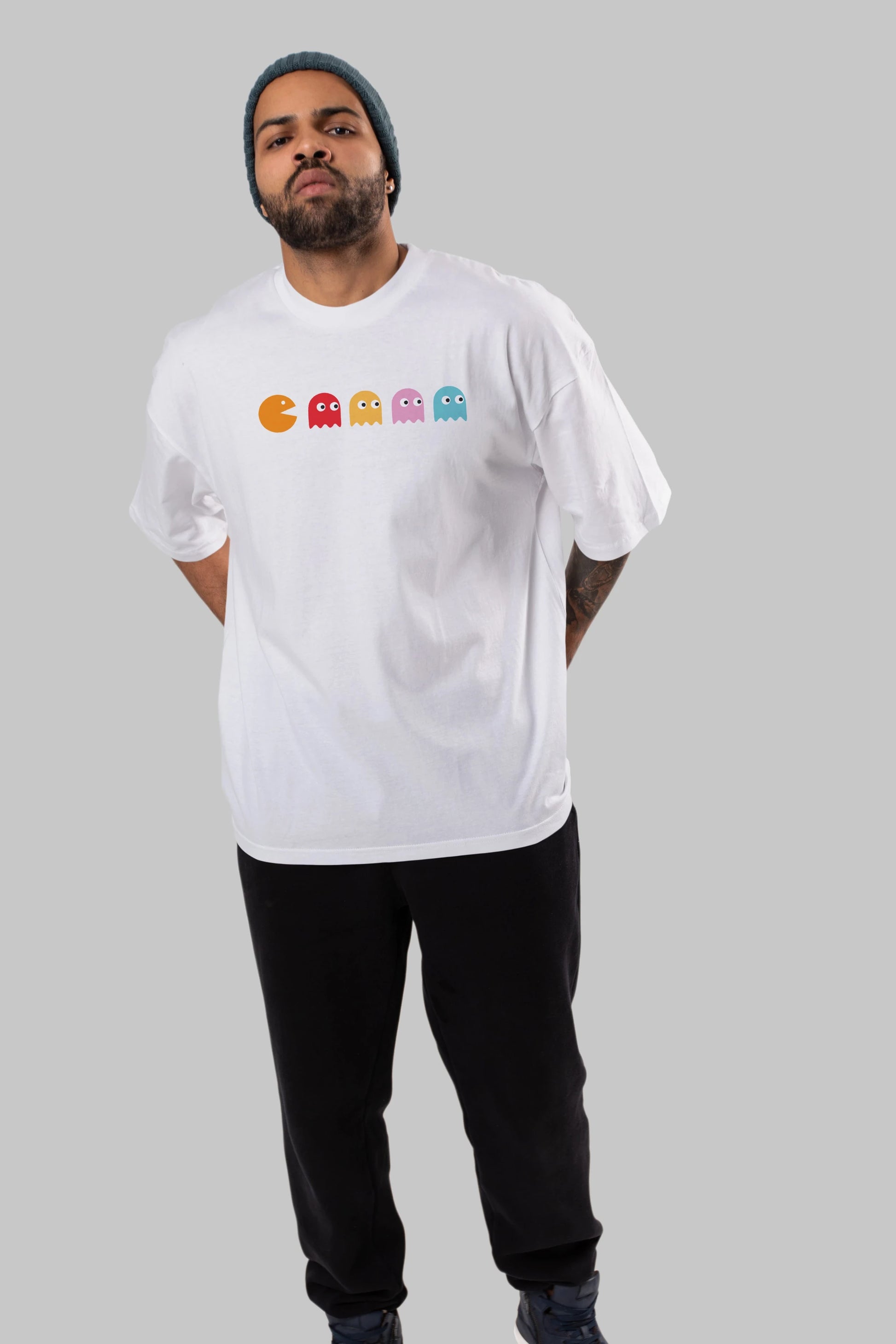 Pac-Man game Ön Baskılı Oversize t-shirt %100 pamuk Erkek Kadın Unisex