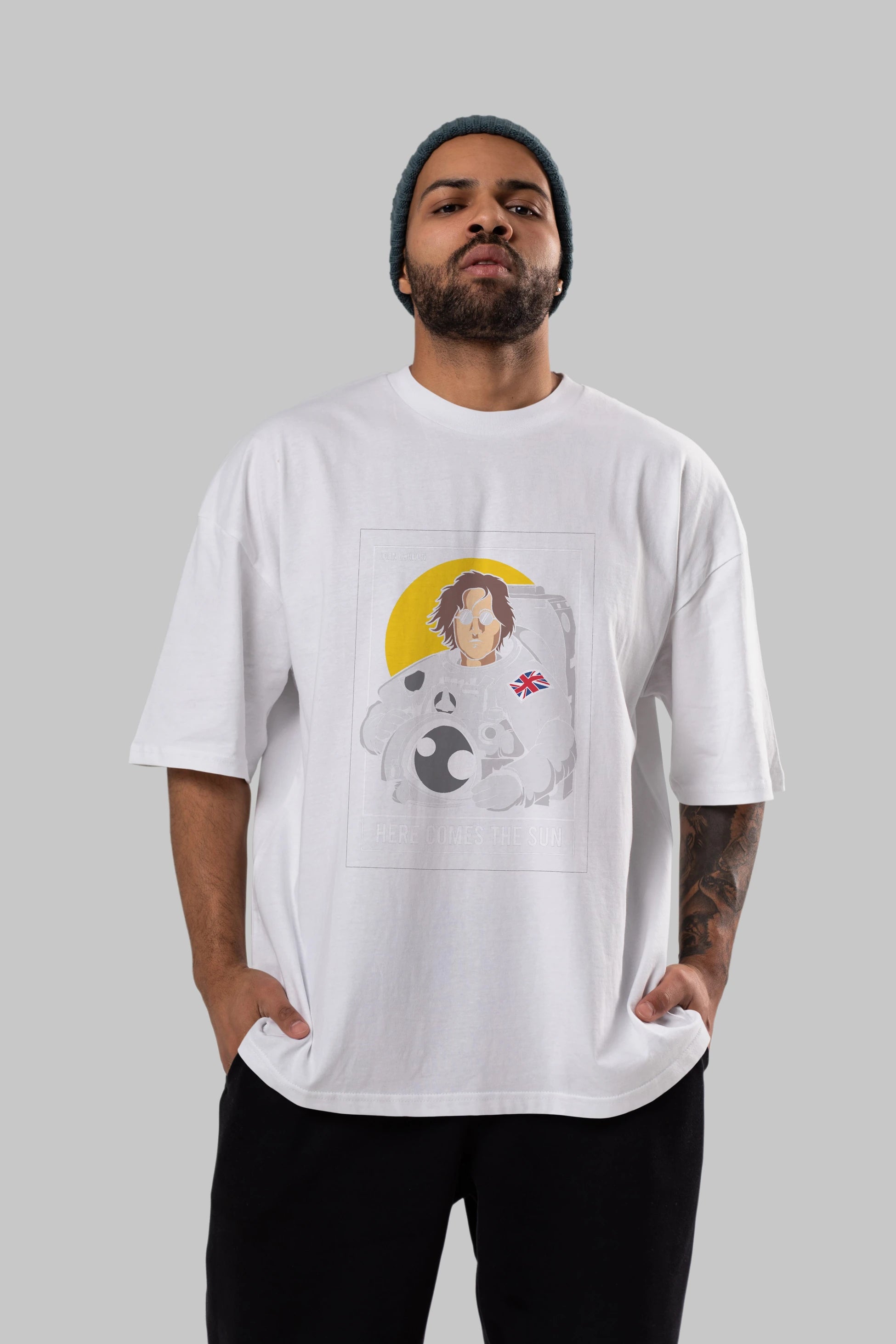 John Lennon Astronot Ön Baskılı Oversize t-shirt Erkek Kadın Unisex %100 Pamuk tişort
