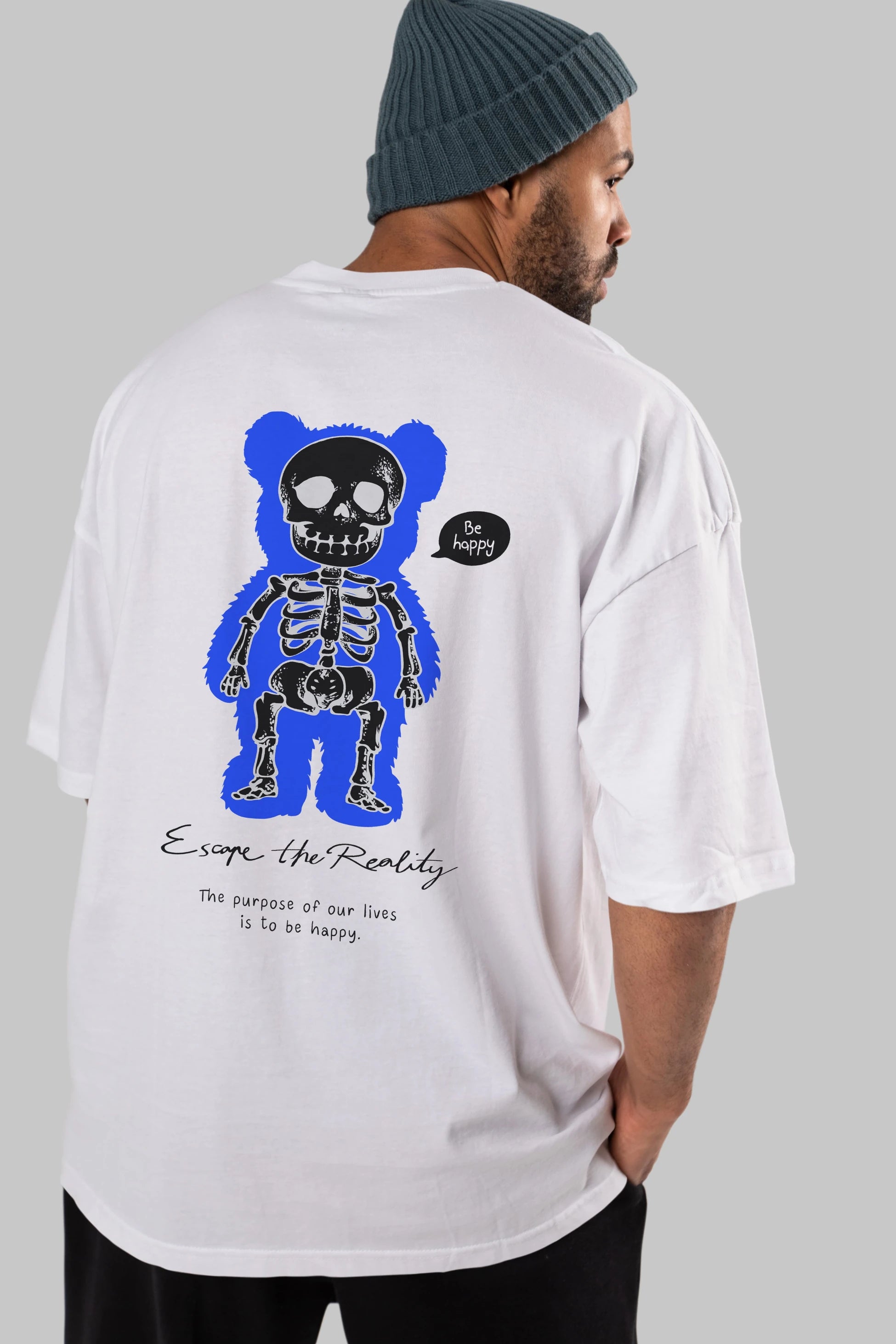 Be Happy Bear Arka Baskılı Oversize t-shirt Erkek Kadın Unisex