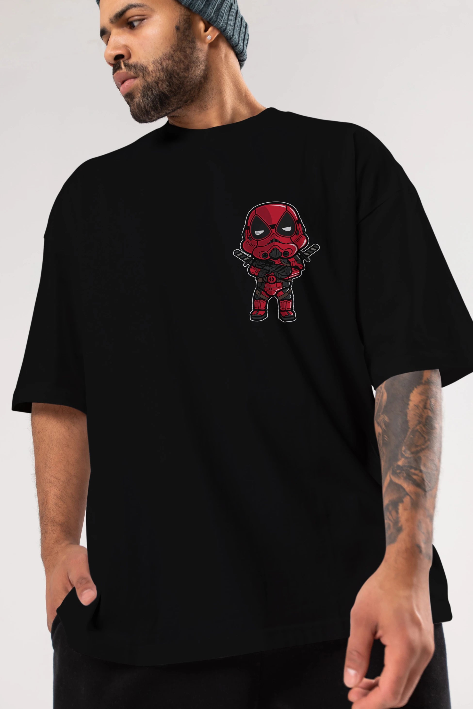 Deadpool (22) Ön Sol Baskılı Oversize t-shirt Erkek Kadın Unisex %100 Pamuk Bisiklet Yaka tişort
