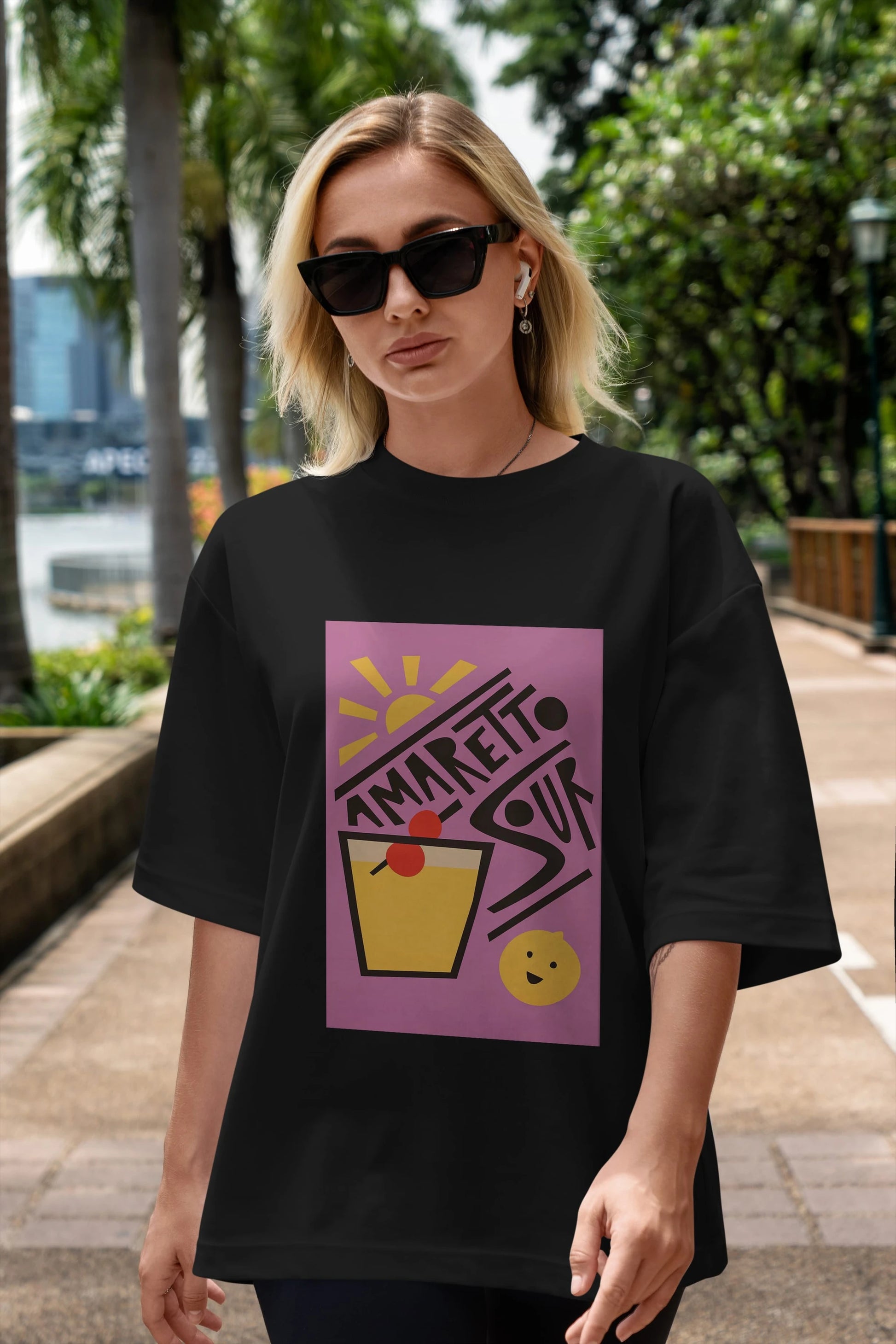 Amaretto Sour Ön Baskılı Oversize t-shirt Erkek Kadın Unisex %100 Pamuk Bisiklet Yaka tişort