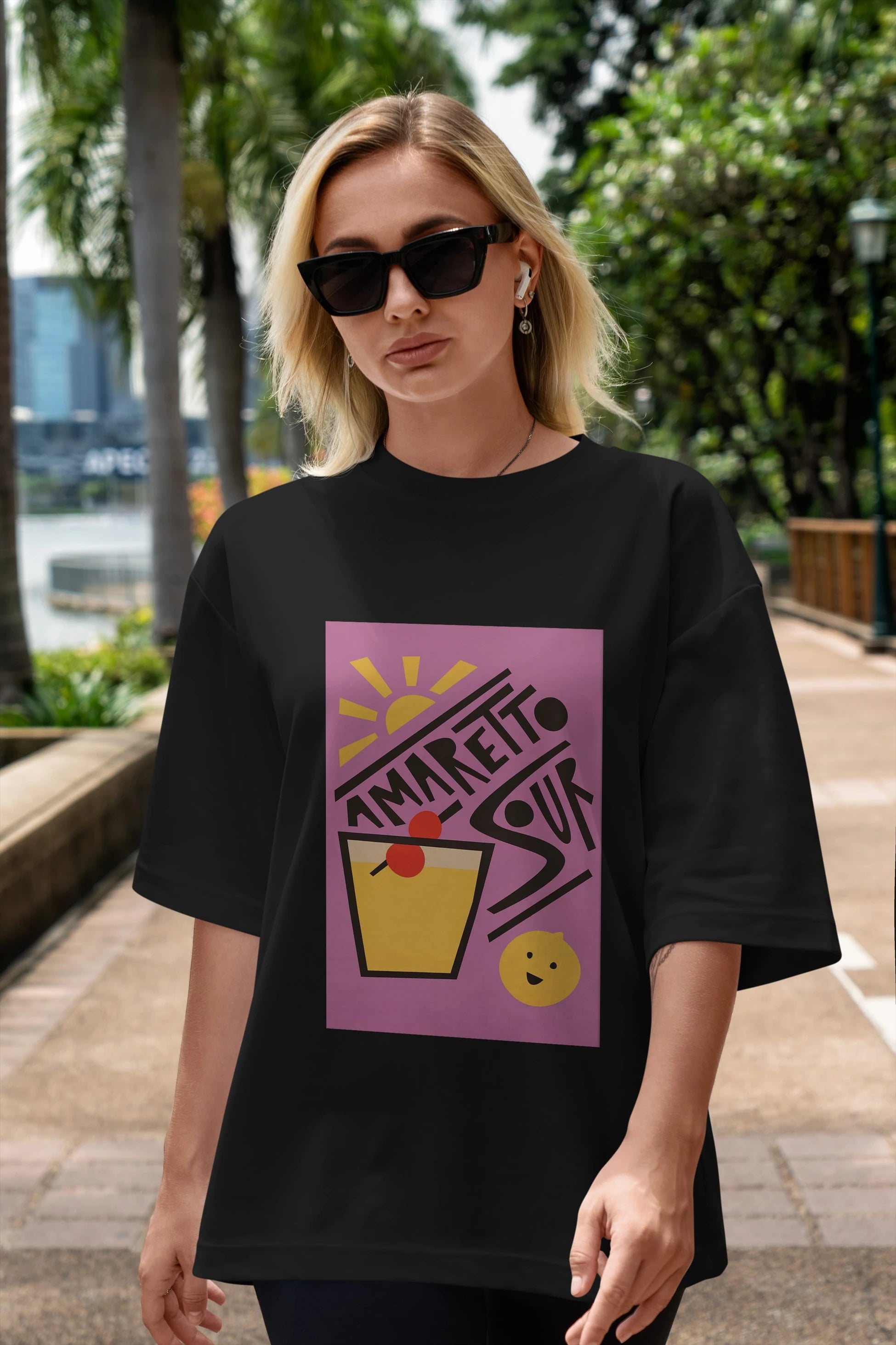 Amaretto Sour Ön Baskılı Oversize t-shirt Erkek Kadın Unisex %100 Pamuk Bisiklet Yaka tişort
