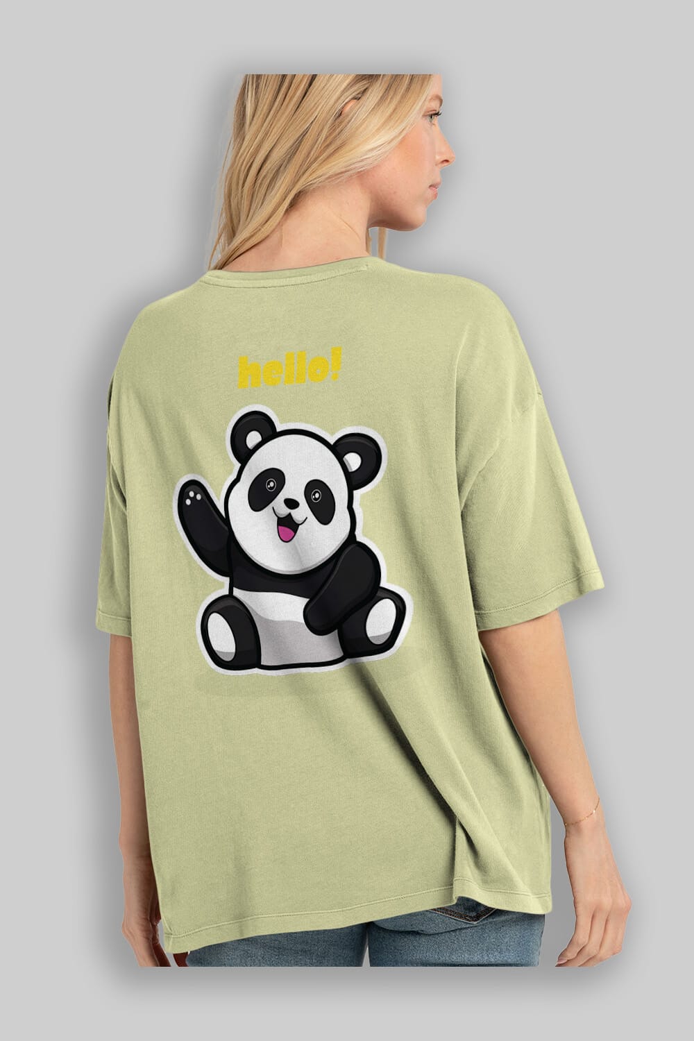 Hello Panda Arka Baskılı Oversize t-shirt Erkek Kadın Unisex
