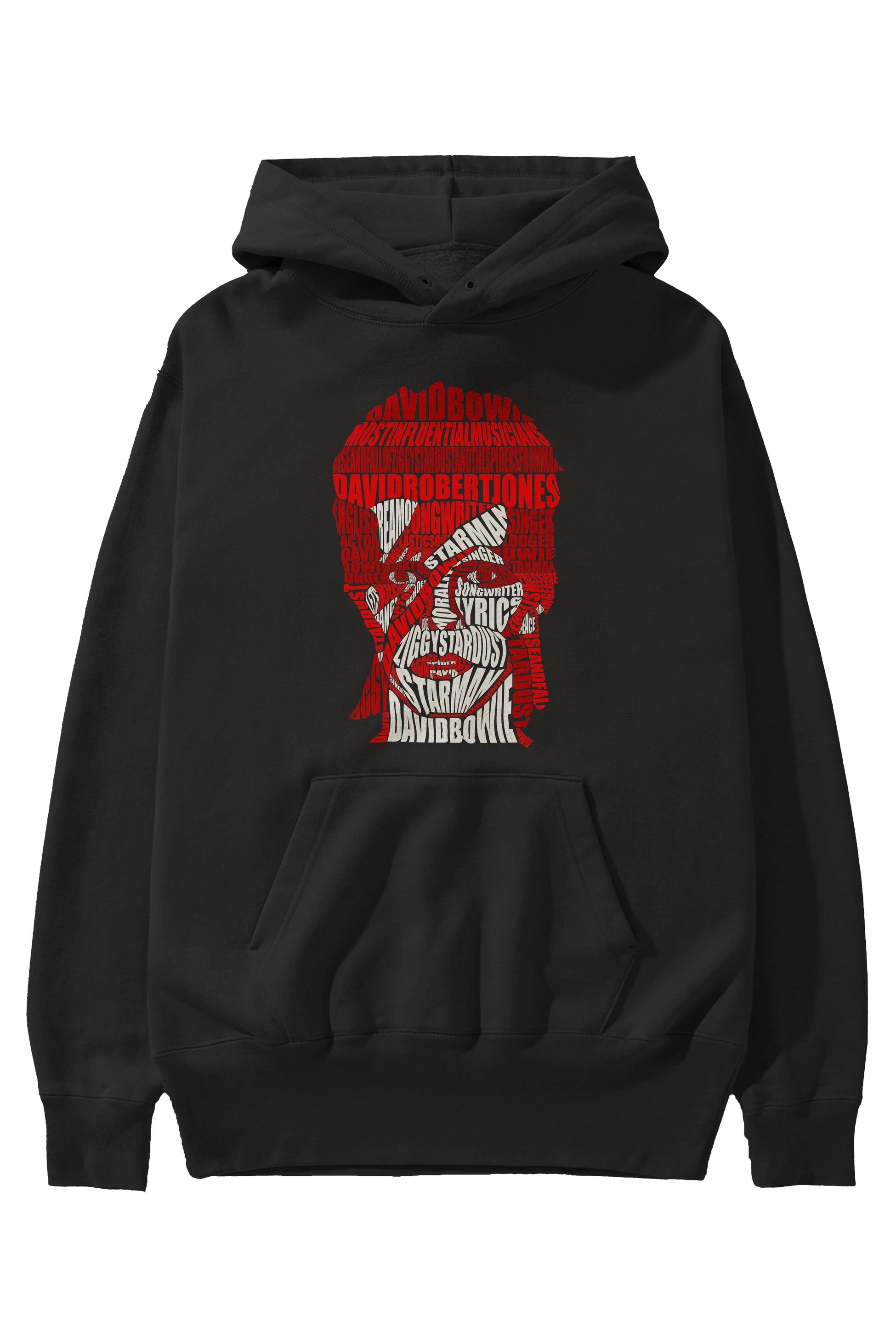 David Bowie Calligram Ön Baskılı Hoodie Oversize Kapüşonlu Sweatshirt Erkek Kadın Unisex