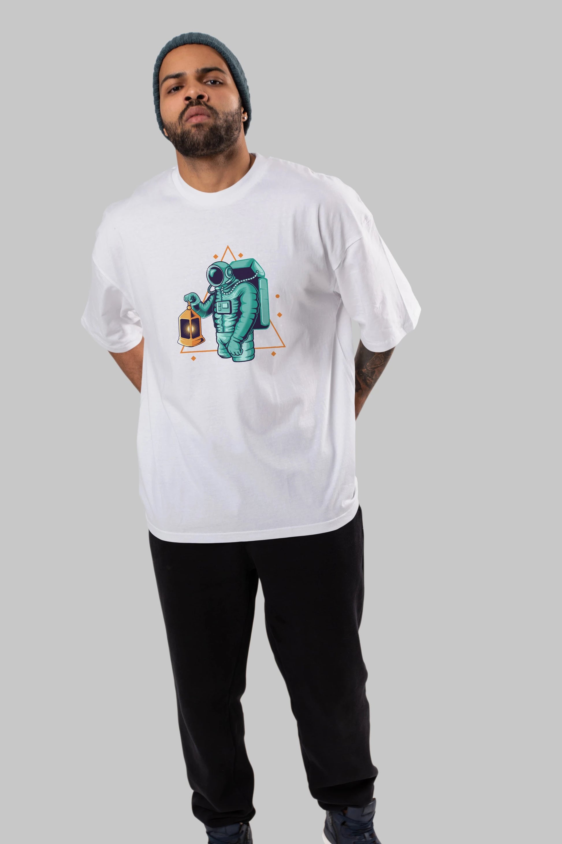 Astronaut Lantern Ön Baskılı Oversize t-shirt Erkek Kadın Unisex