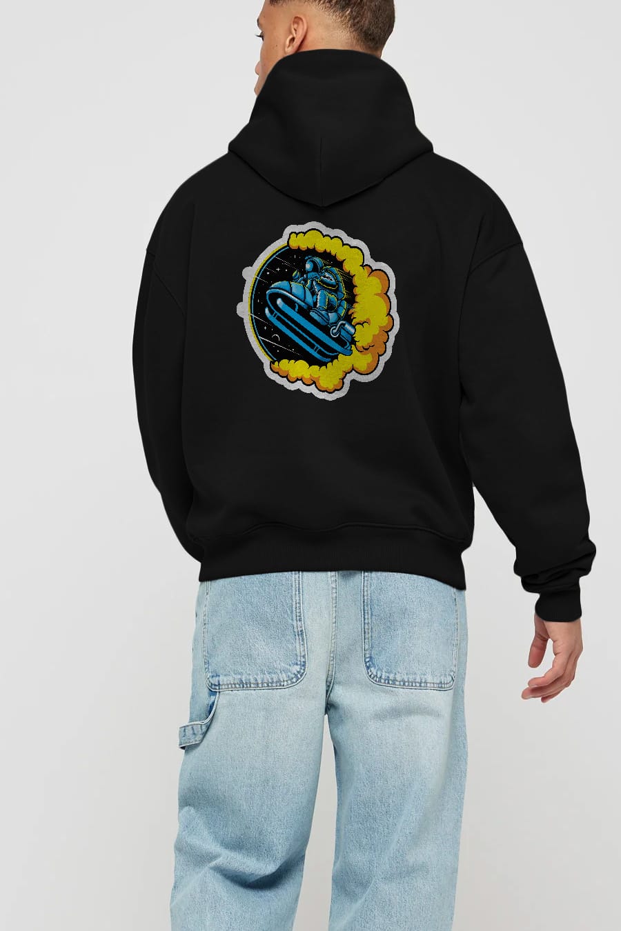 Astrojump with Snowmobile Sticker Arka Baskılı Hoodie Oversize Kapüşonlu Sweatshirt Erkek Kadın Unisex