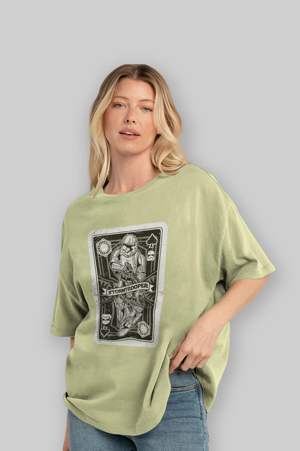 Stormtrooper Playing Card Ön Baskılı Oversize t-shirt Erkek Kadın Unisex %100 Pamuk tişort