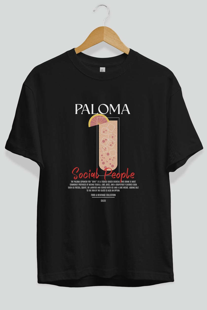 Paloma Kokteyl Serisi ön Baskılı Oversize t-shirt Erkek Kadın %100 Pamuk Bisiklet Yaka tişort