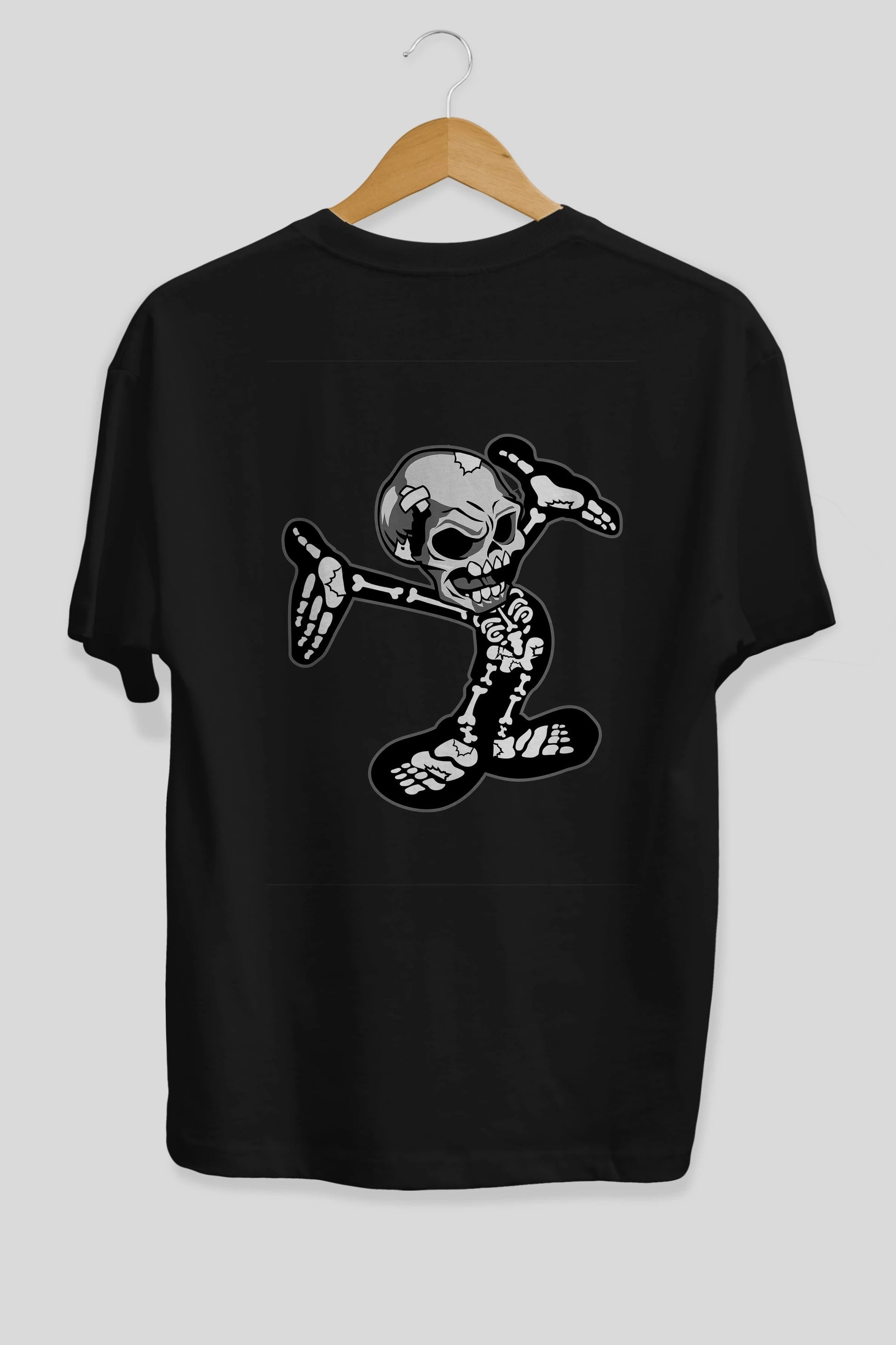 Skull Skeleton Arka Baskılı Oversize t-shirt Erkek Kadın Unisex %100 Pamuk tişort