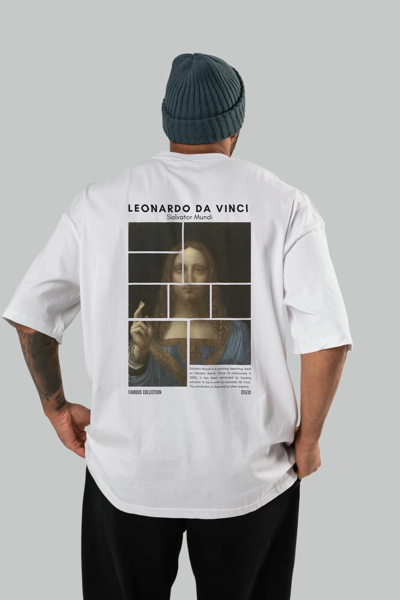 Salvador Mundi Arka Baskılı Oversize t-shirt Erkek Kadın Bisiklet Yaka Pamuk tişort