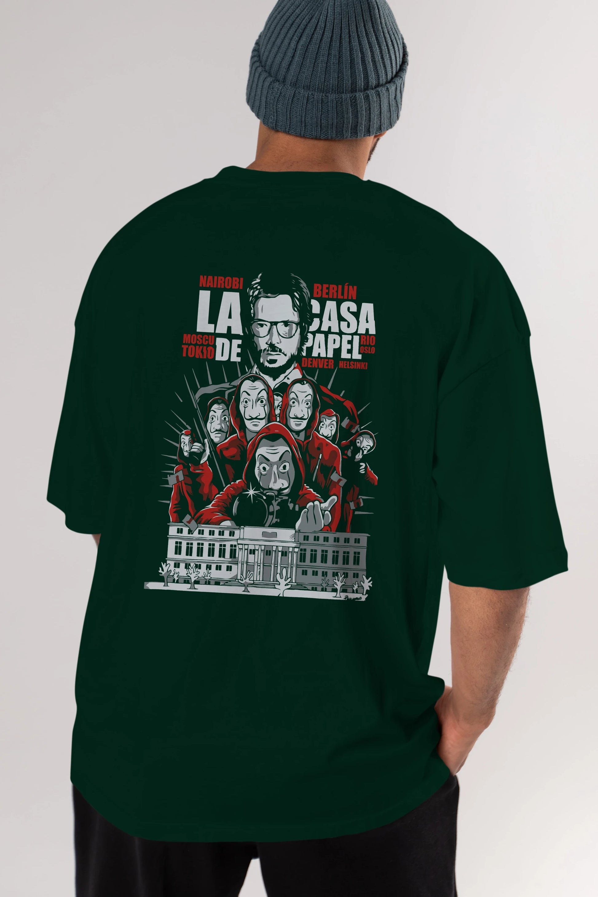 La Casa De Papel (2) Arka Baskılı Oversize t-shirt Erkek Kadın Unisex %100 Pamuk Bisiklet Yaka tişort