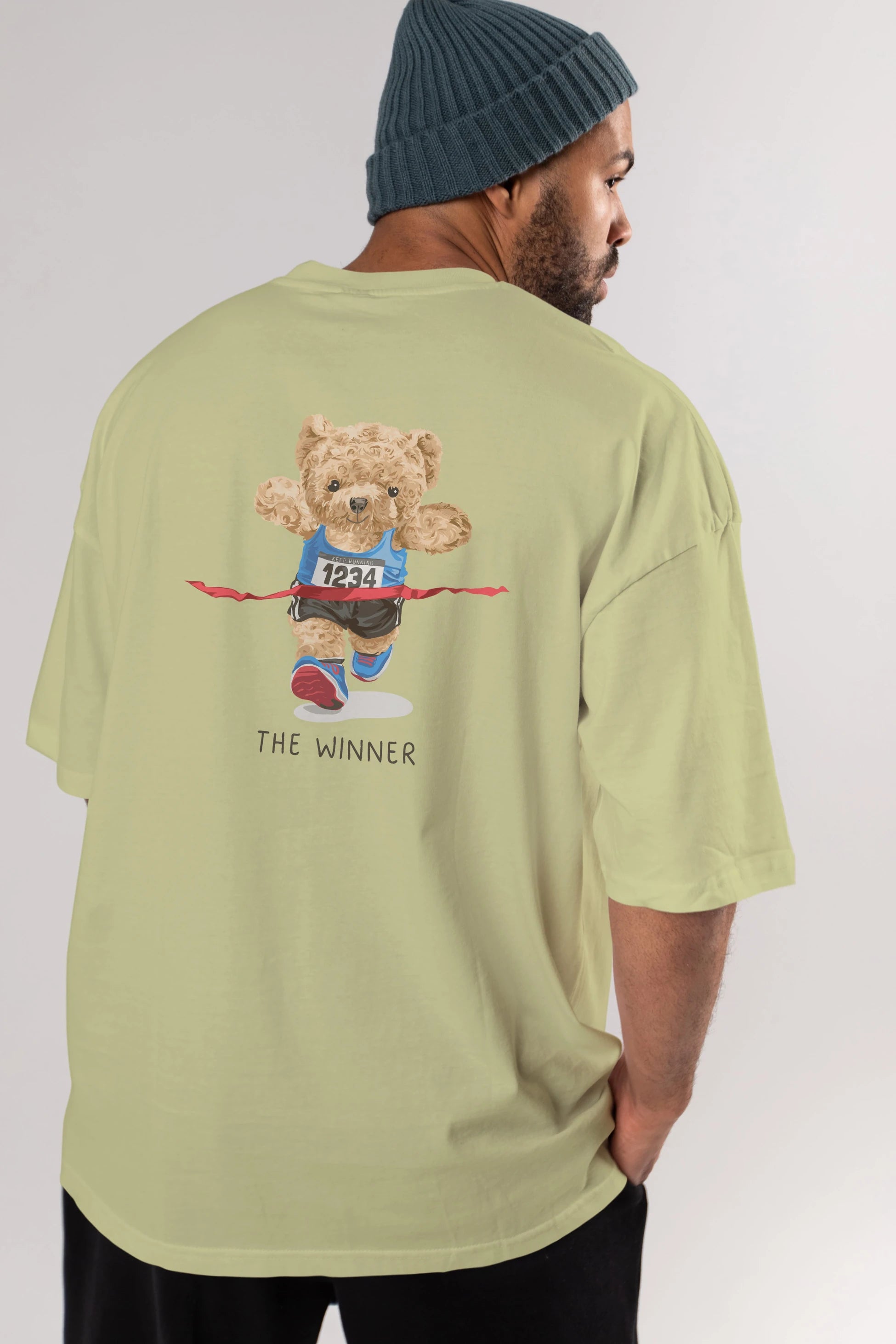 Teddy Bear The Winner Arka Baskılı Oversize t-shirt Erkek Kadın Unisex %100 Pamuk