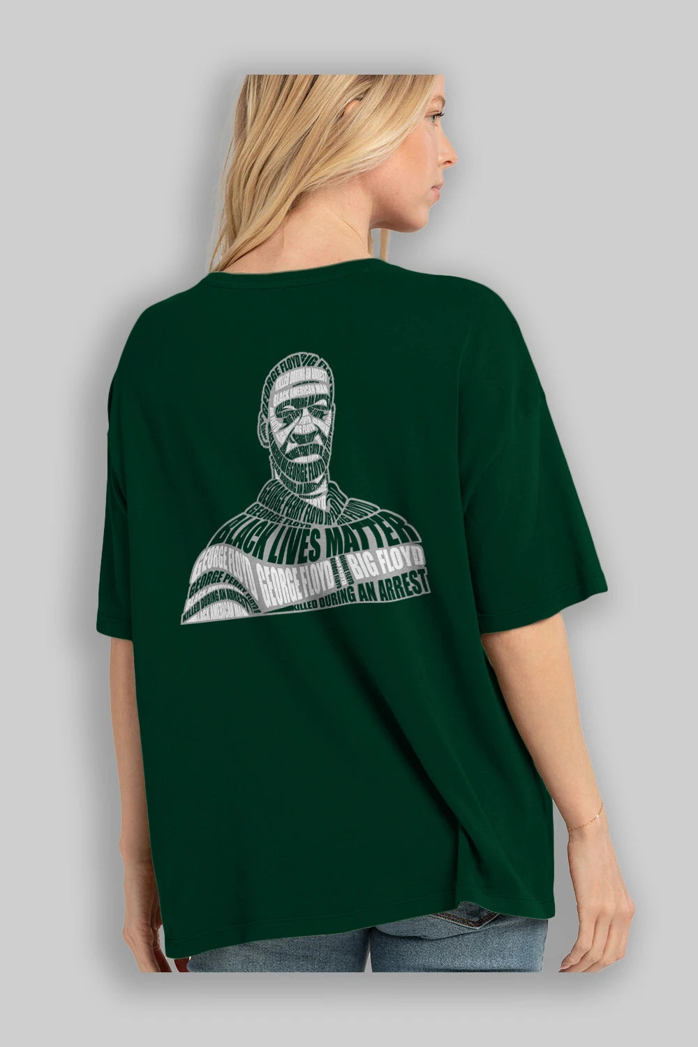 George Floyd Calligram Arka Baskılı Oversize t-shirt %100 pamuk Erkek Kadın Unisex