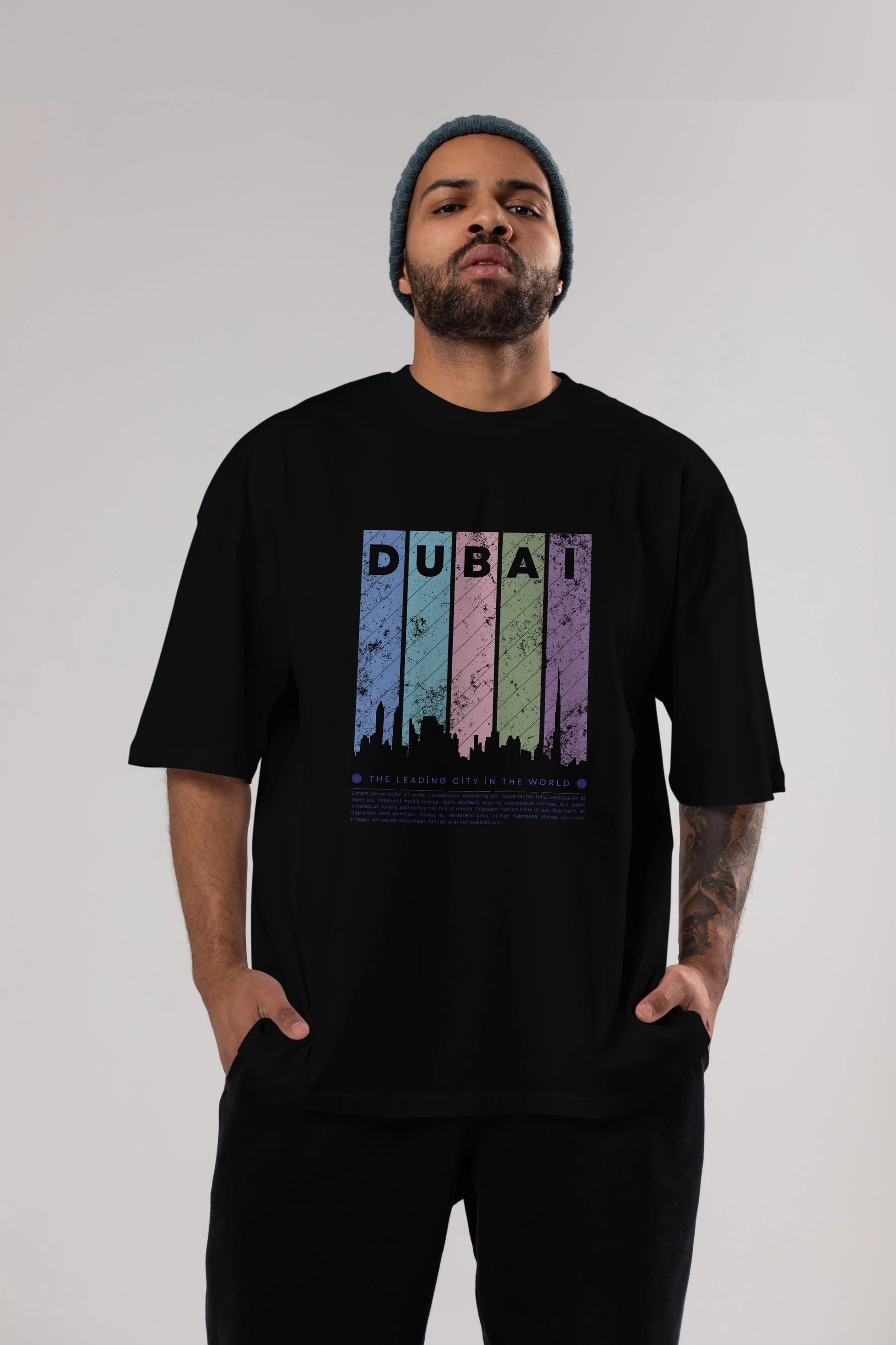 Dubai Yazılı Ön Baskılı Oversize t-shirt Erkek Kadın Unisex