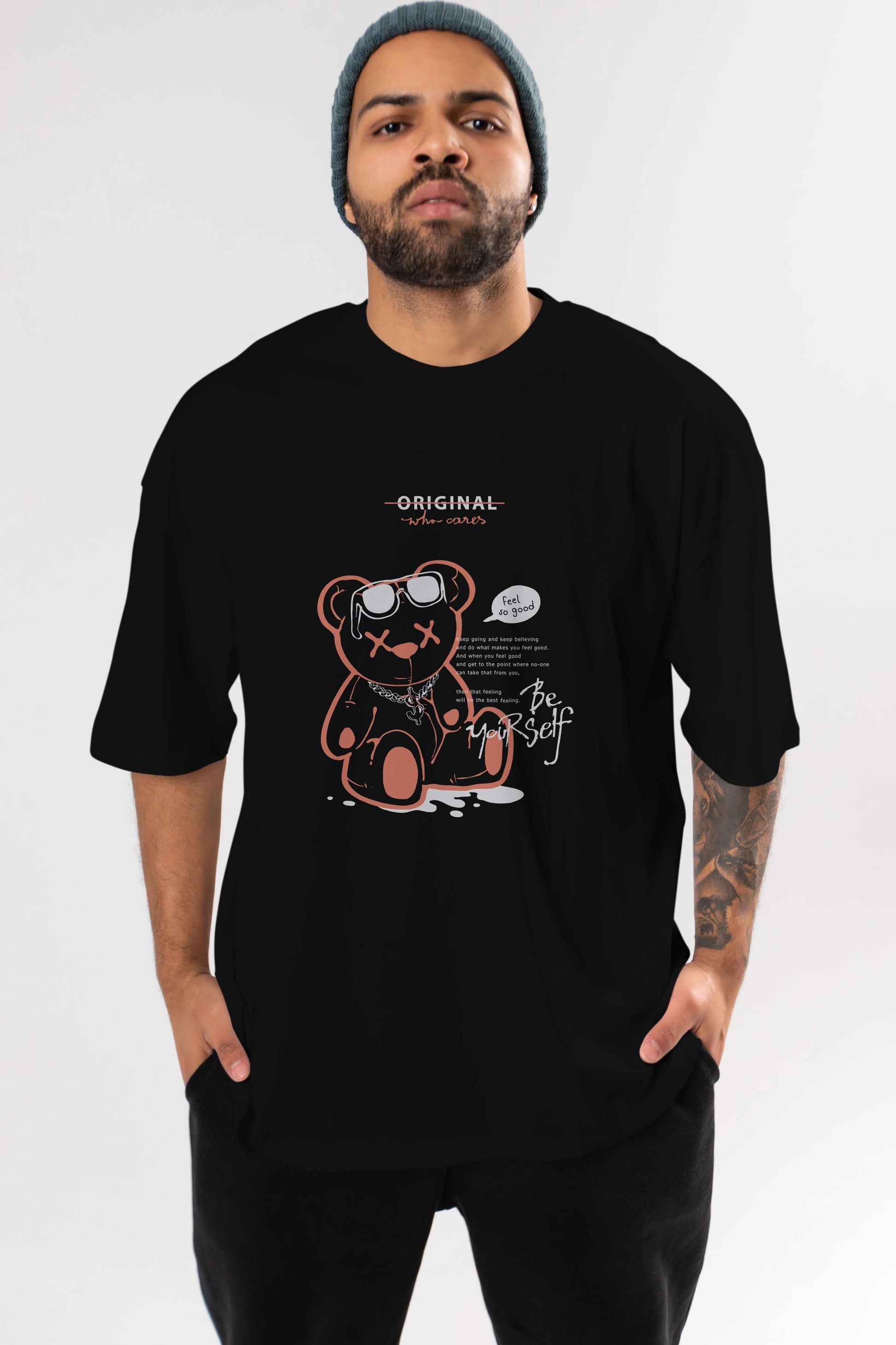 Feel So Good Bear Ön Baskılı Oversize t-shirt Erkek Kadın Unisex
