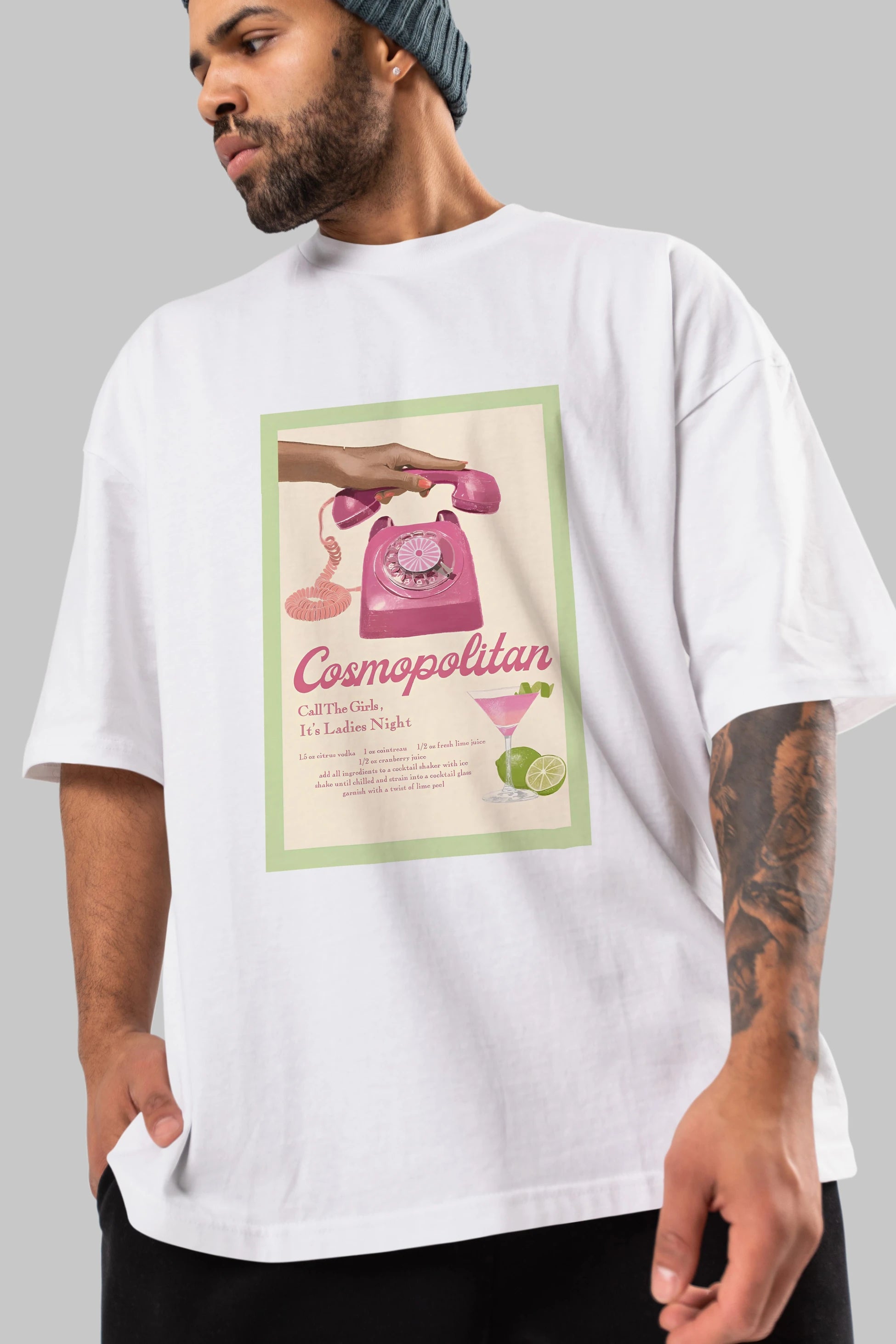 Cosmopolitan 5 Ön Baskılı Oversize t-shirt Erkek Kadın Unisex %100 Pamuk Bisiklet Yaka tişort
