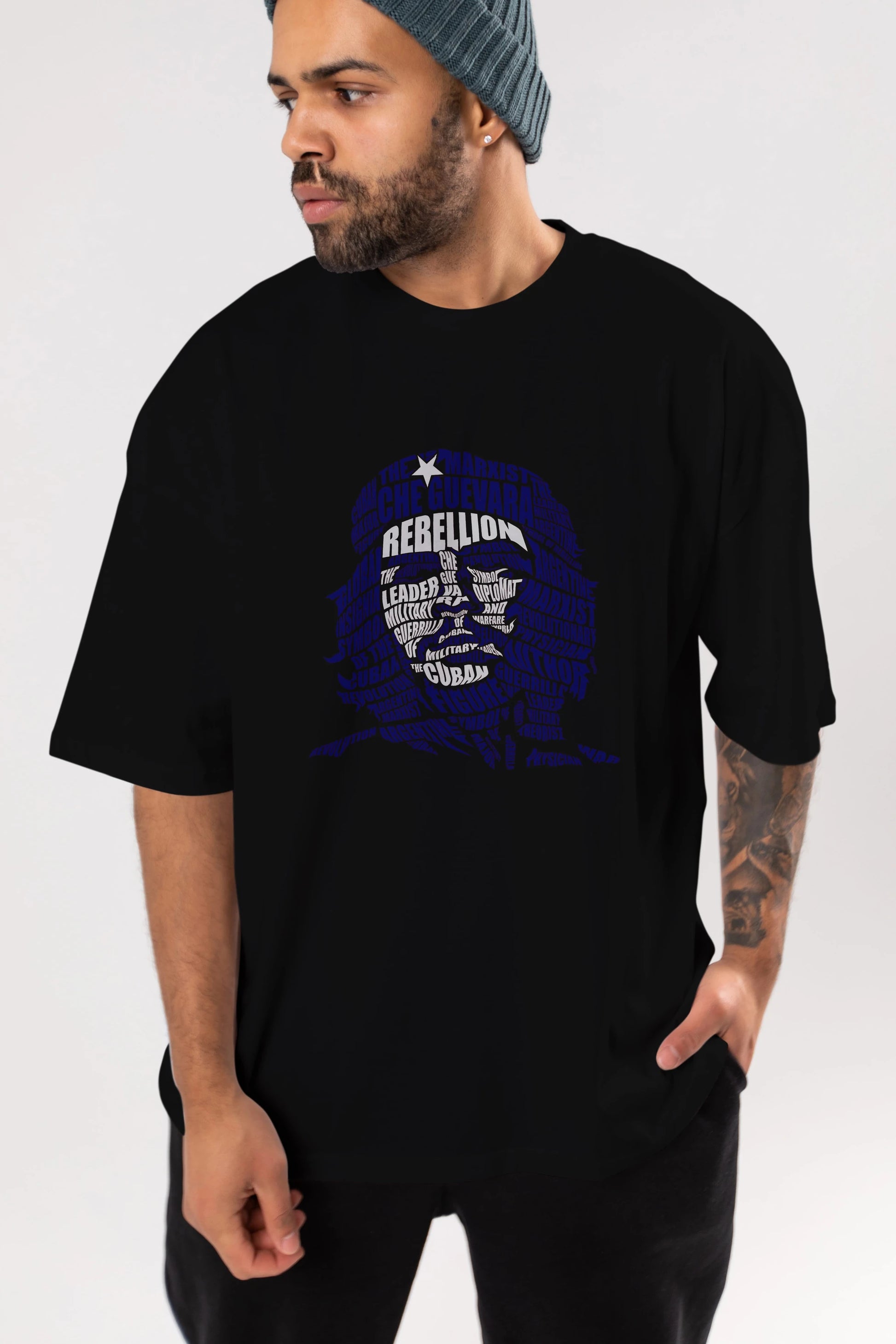 Che Guevara Calligram Ön Baskılı Oversize t-shirt %100 pamuk Erkek Kadın Unisex