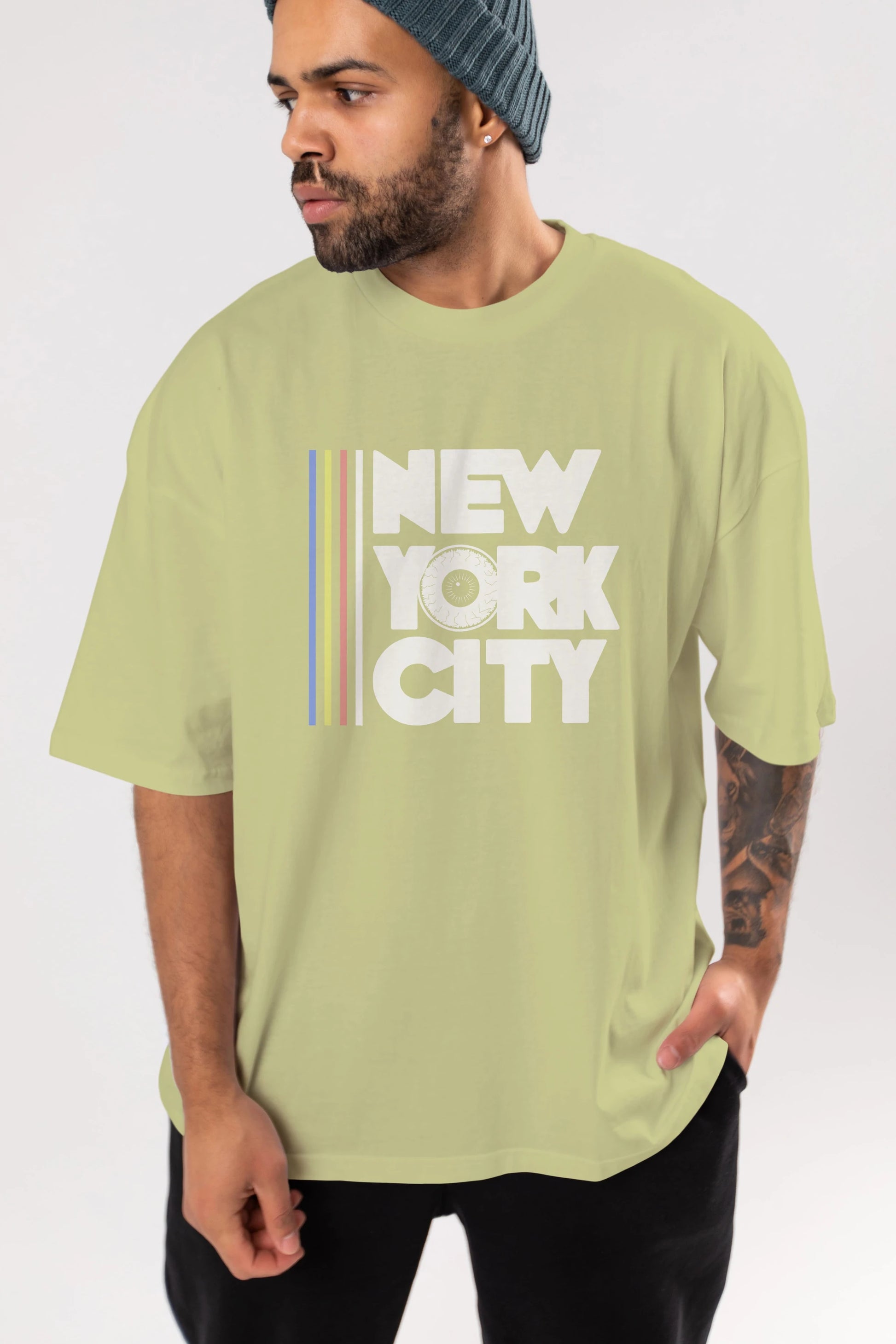 New York City Style Ön Baskılı Oversize t-shirt Erkek Kadın Unisex