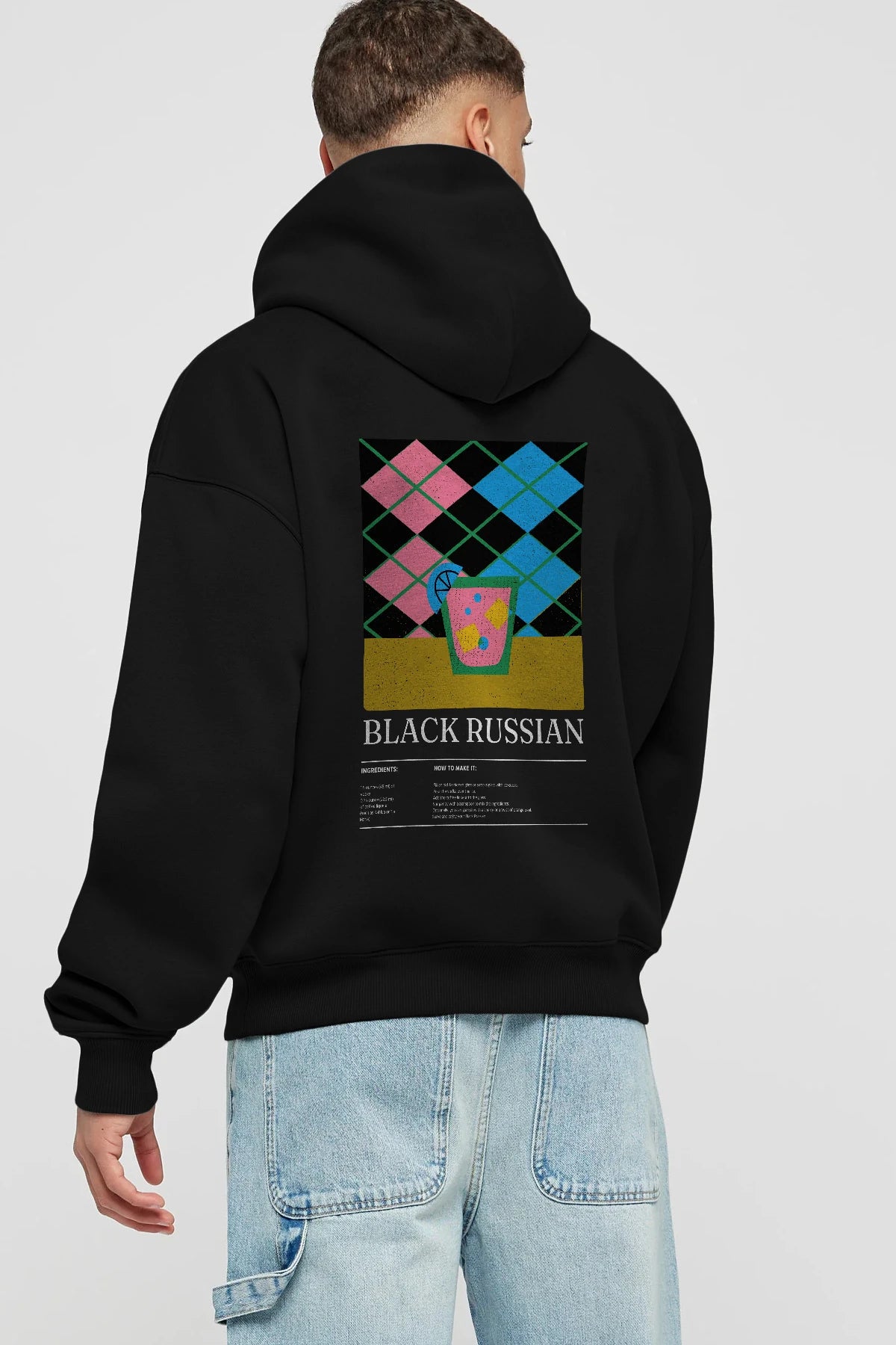 Black Russian Kokteyl Arka Baskılı Hoodie Oversize Kapüşonlu Sweatshirt Erkek Kadın