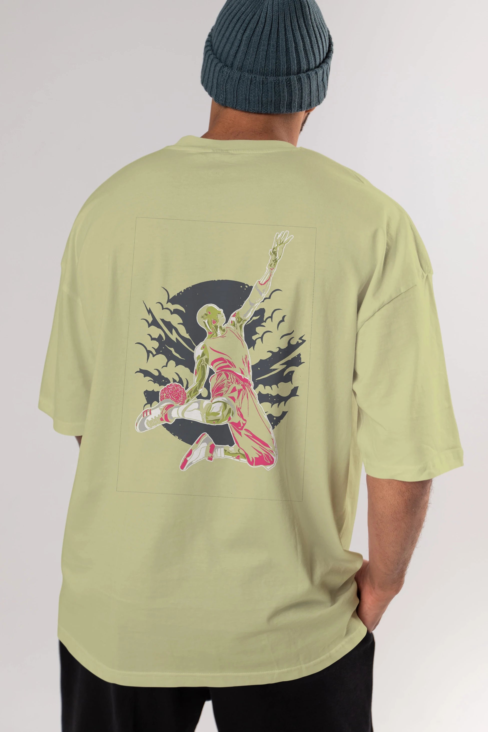 Zombie Slam Dunk Arka Baskılı Oversize t-shirt Erkek Kadın Unisex %100 Pamuk