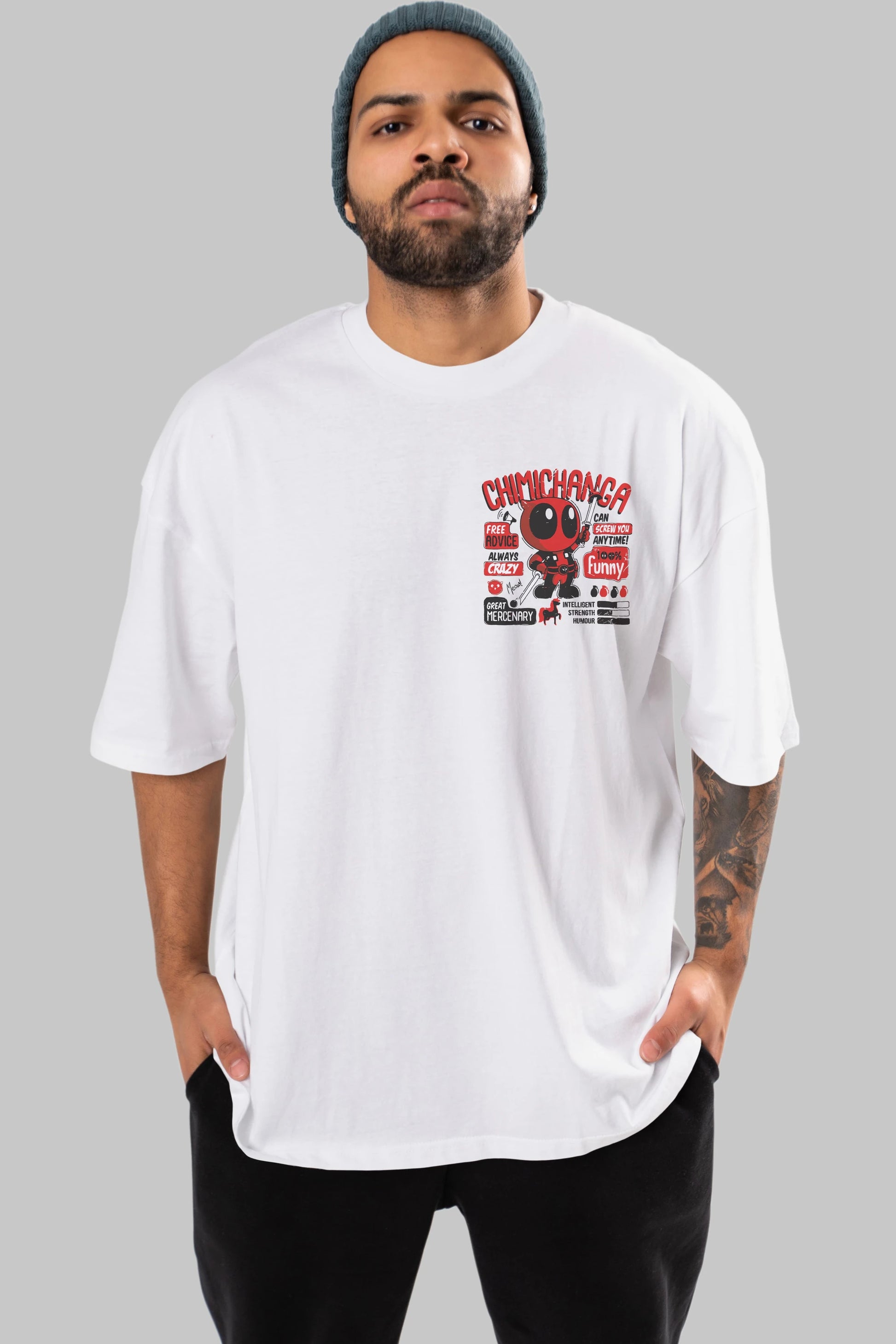 Deadpool (9) Ön Sol Baskılı Oversize t-shirt Erkek Kadın Unisex %100 Pamuk Bisiklet Yaka tişort