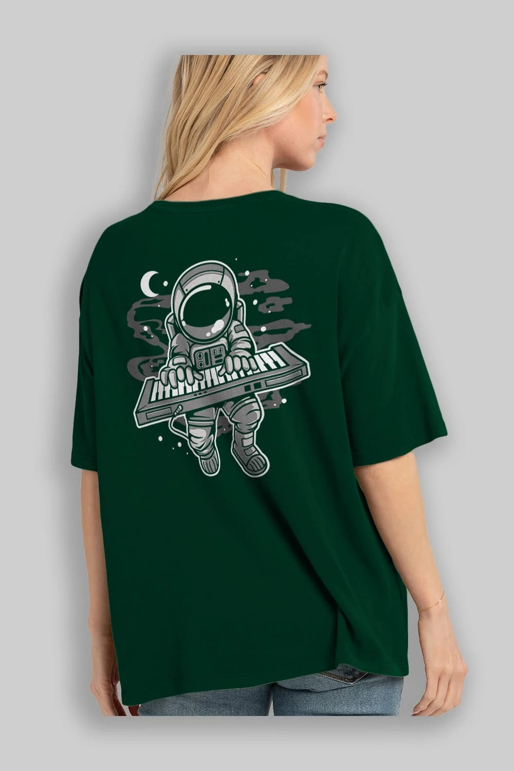 Astronaut Keyboard Arka Baskılı Oversize t-shirt Erkek Kadın Unisex