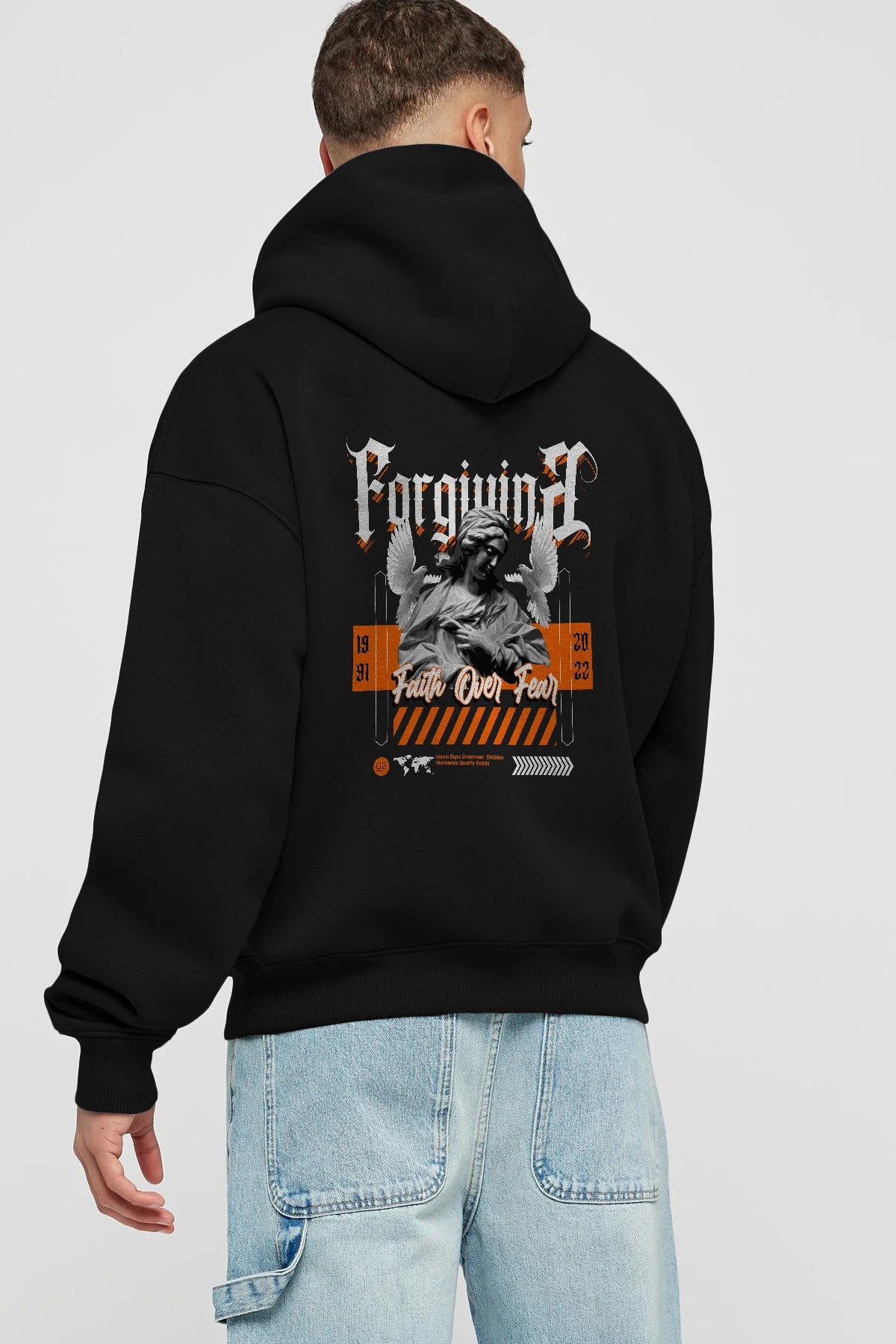 Faith Over Fear 2 Arka Baskılı Hoodie Oversize Kapüşonlu Sweatshirt Erkek Kadın Unisex