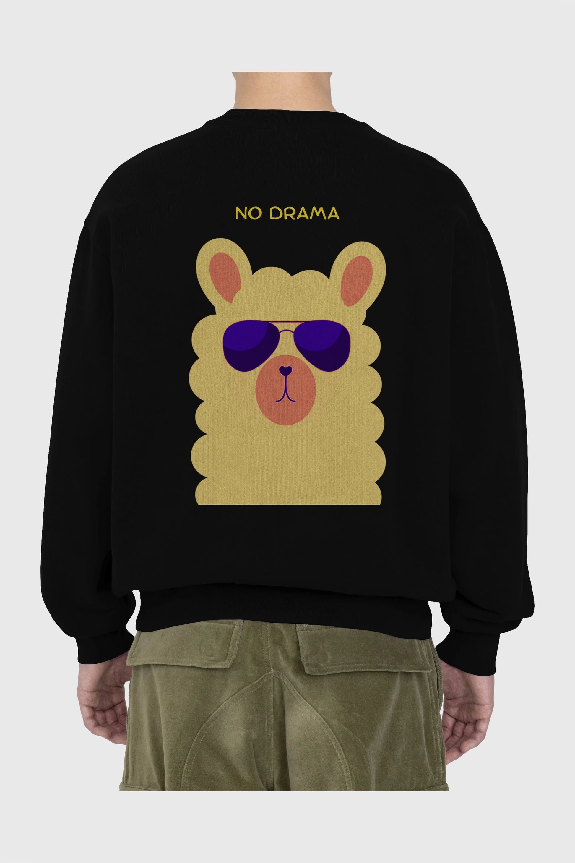 No Drama Yazılı Lama Arka Baskılı Oversize Sweatshirt Erkek Kadın Unisex