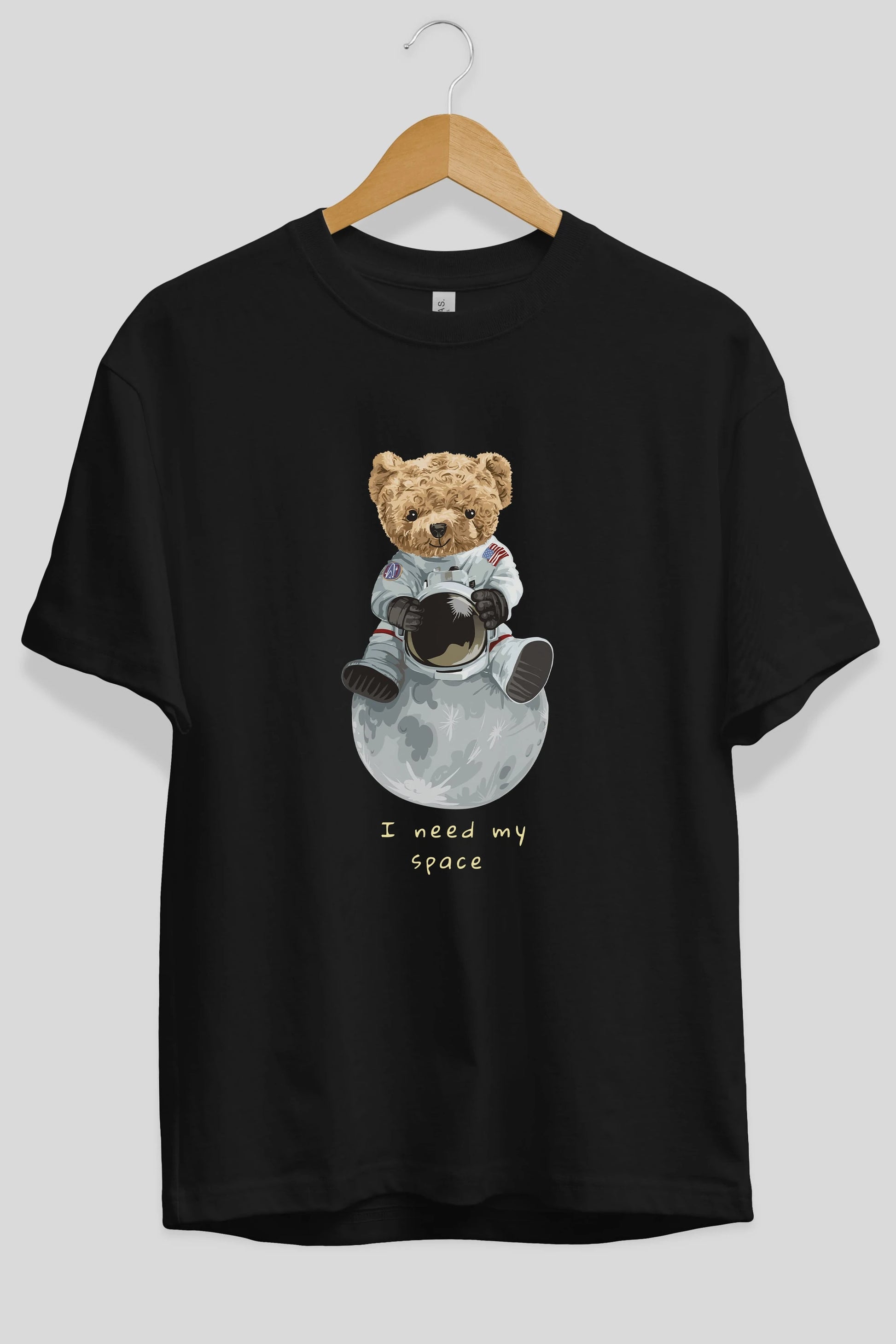 Teddy Bear I Need My Space Ön Baskılı Oversize t-shirt Erkek Kadın Unisex %100 Pamuk