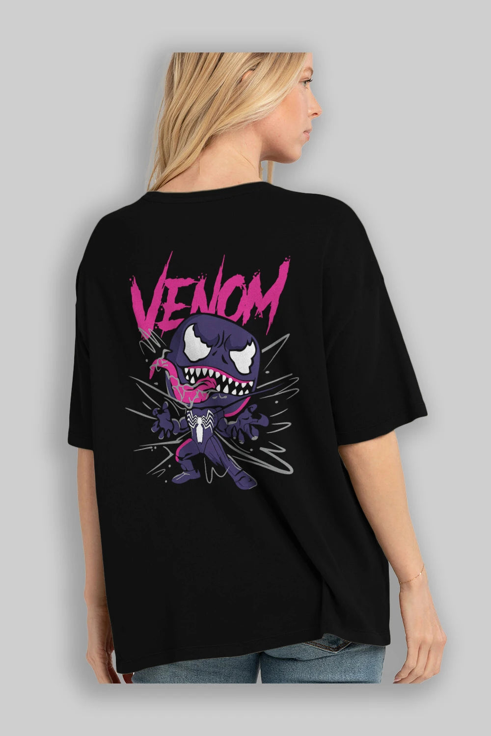 Venom (20) Arka Baskılı Oversize t-shirt Erkek Kadın Unisex %100 Pamuk Bisiklet Yaka tişort