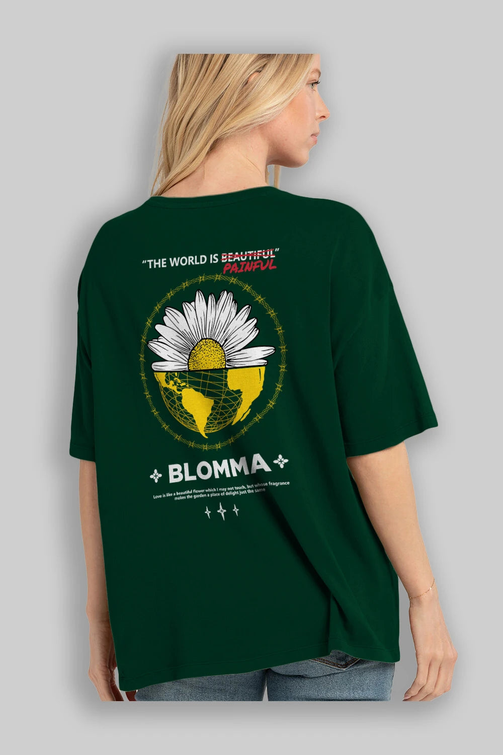 Blomma Arka Baskılı Oversize t-shirt Erkek Kadın Unisex