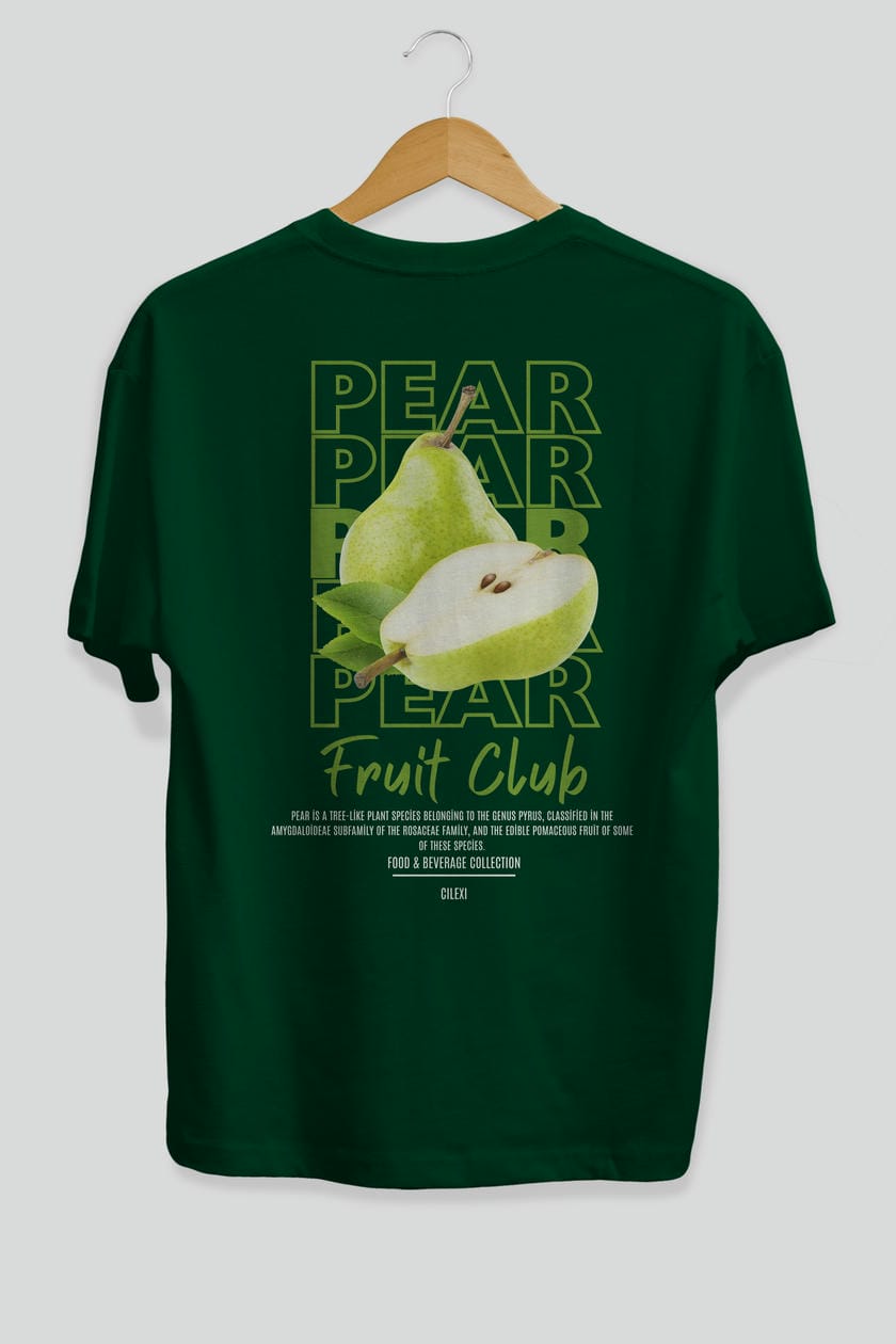 Pear Arka Baskılı Oversize t-shirt Erkek Kadın Pamuk Bisiklet Yaka tişort