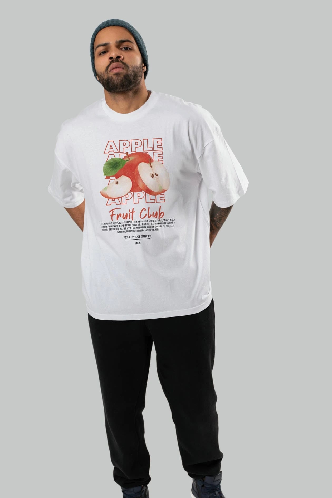 Apple Ön Baskılı Oversize t-shirt Erkek Kadın Pamuk Bisiklet Yaka tişort