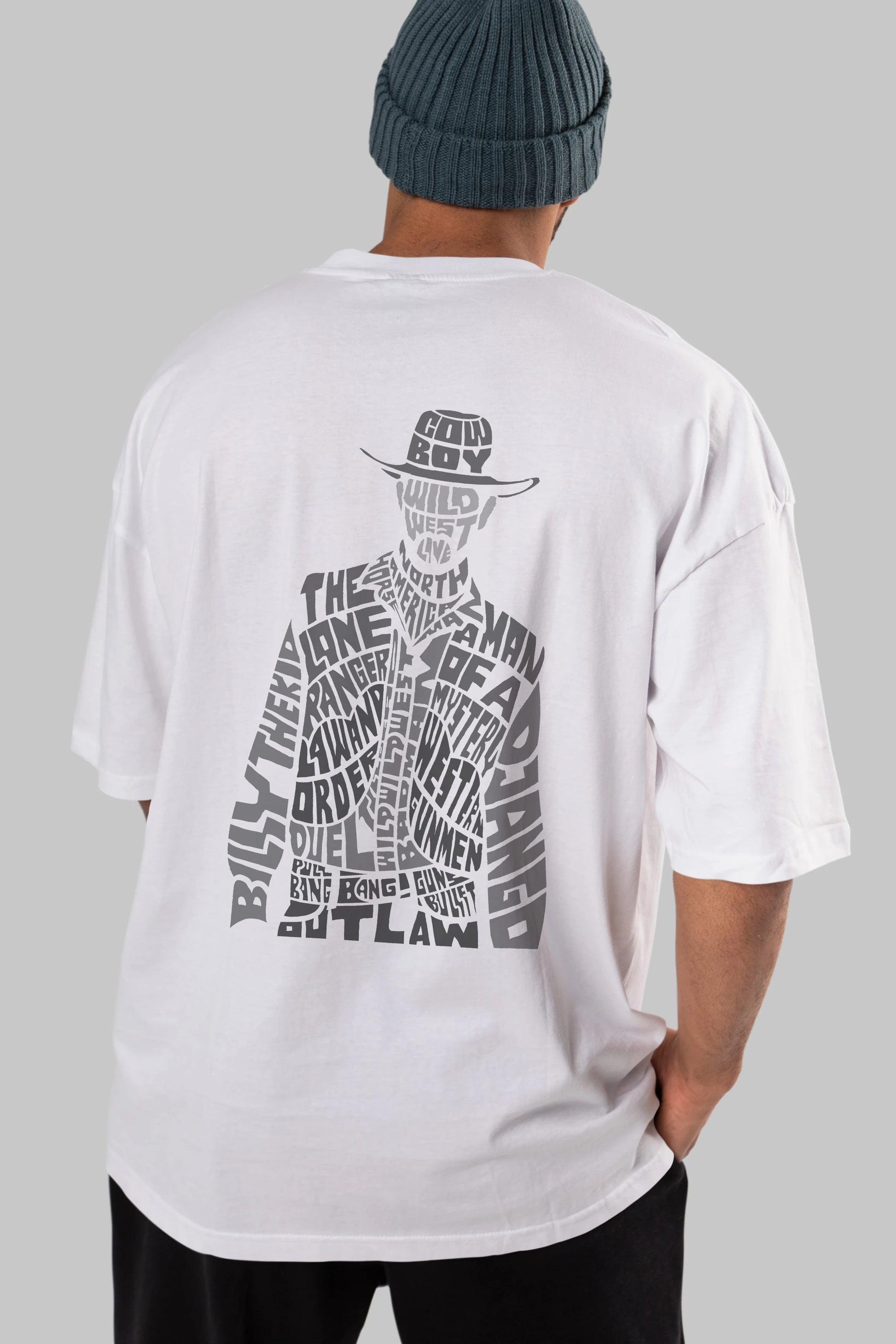 Cowboy Arka Baskılı Oversize t-shirt %100 pamuk Erkek Kadın Unisex