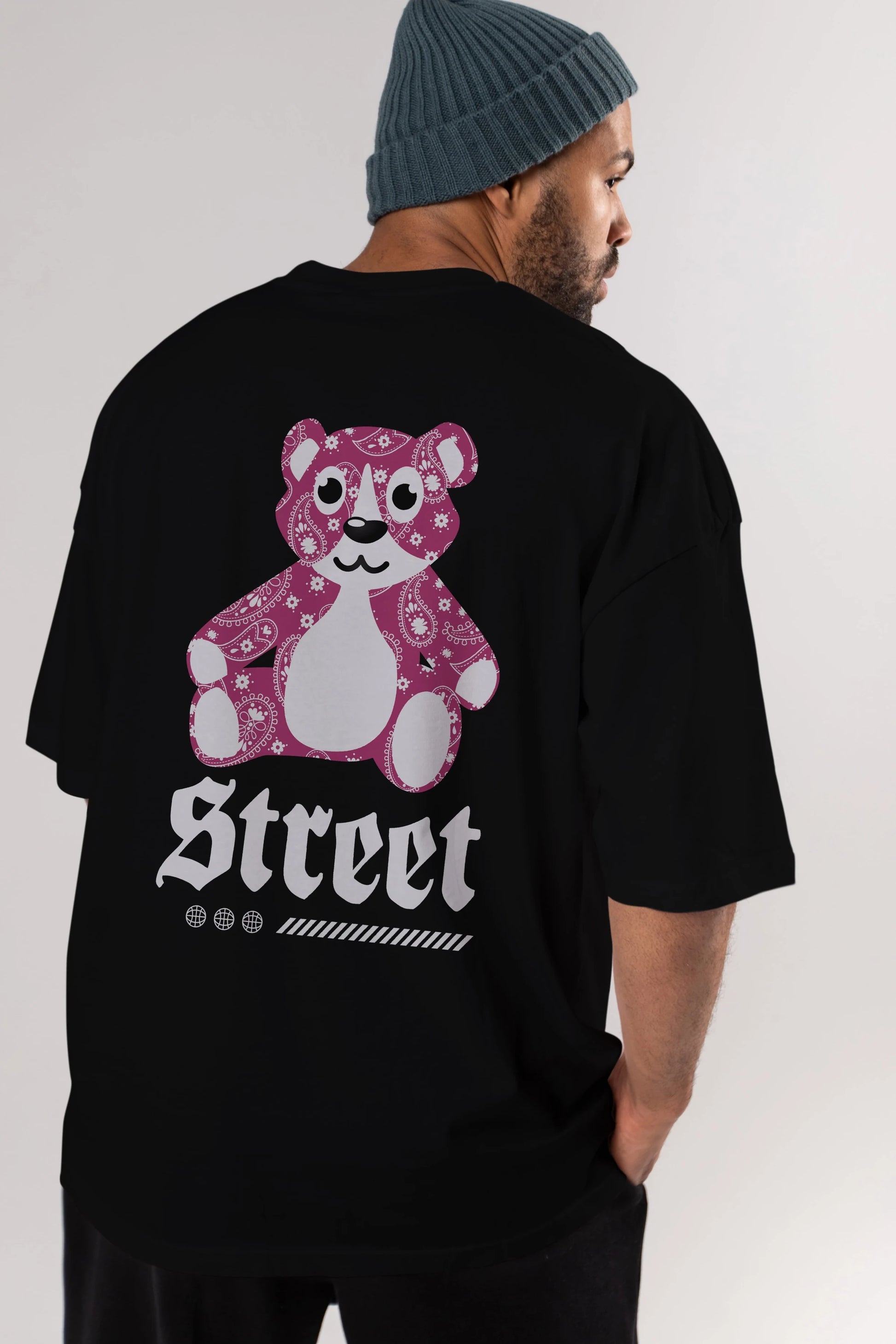 Street Bear Arka Baskılı Oversize t-shirt Erkek Kadın Unisex