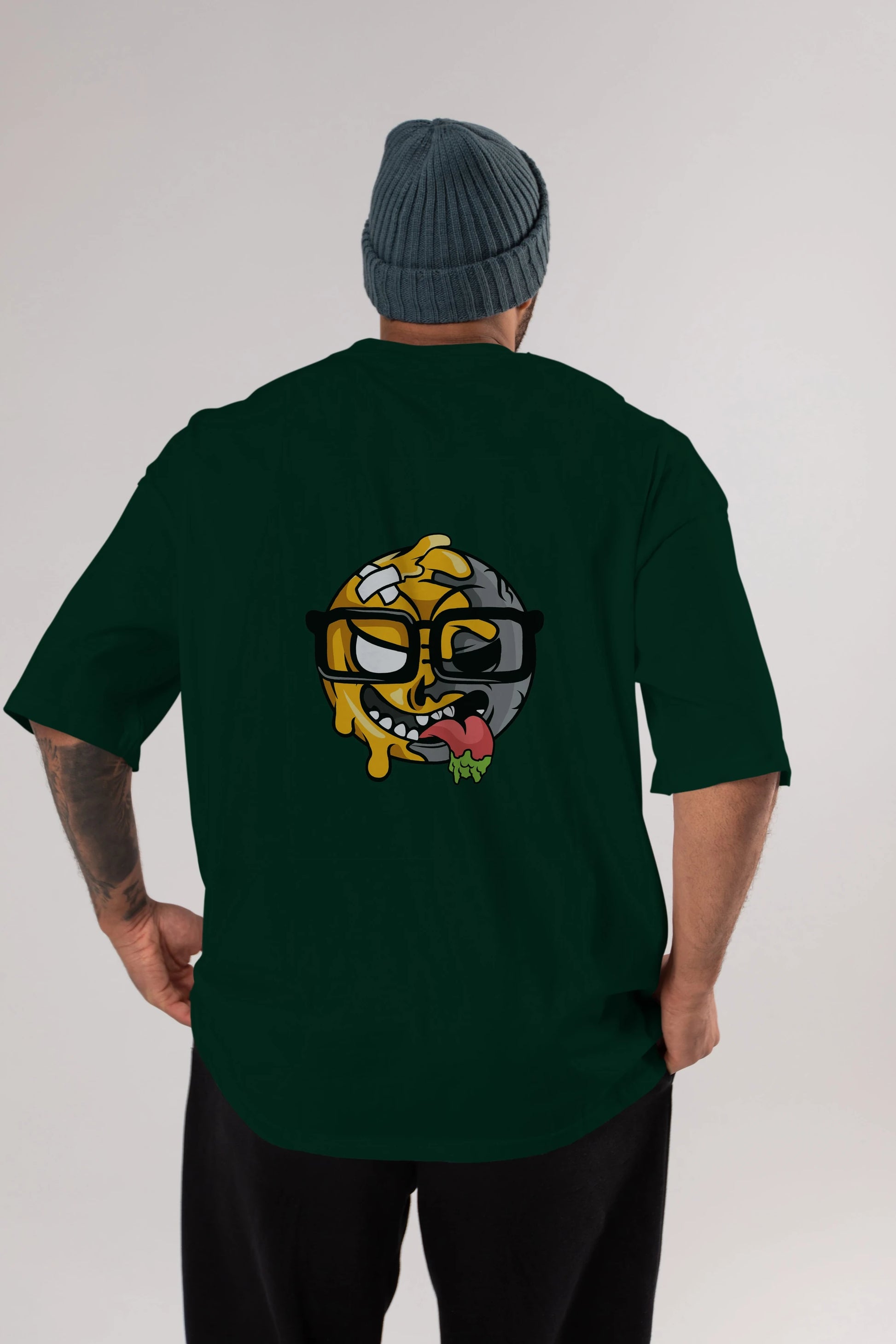 Smiley Nerd Arka Baskılı Oversize t-shirt Erkek Kadın Unisex %100 Pamuk tişort