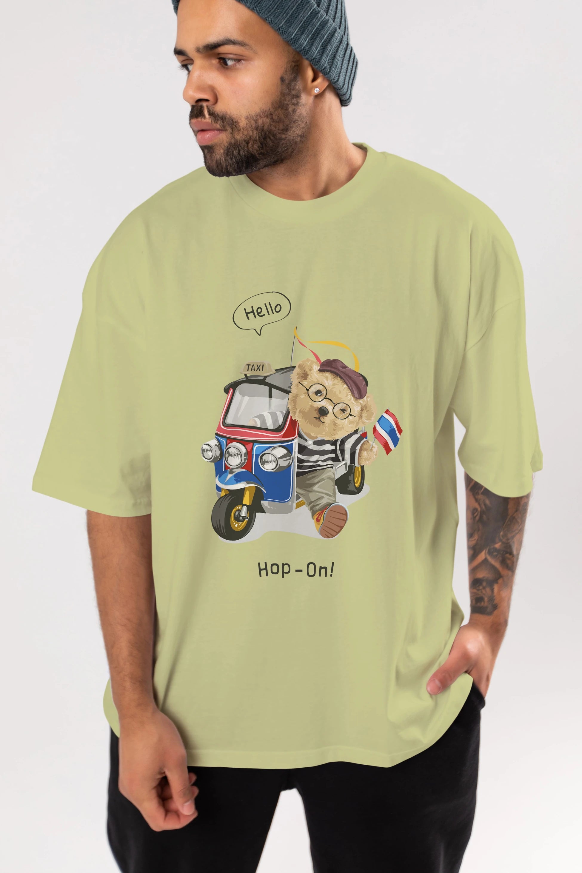 Teddy Bear Hop-On Ön Baskılı Oversize t-shirt Erkek Kadın Unisex %100 Pamuk