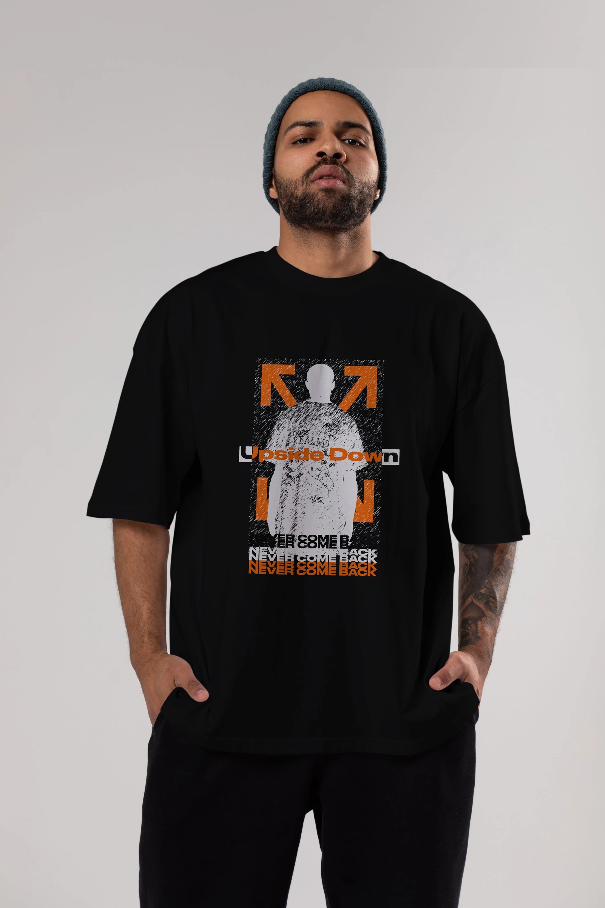 Upside Down Ön Baskılı Oversize t-shirt Erkek Kadın Unisex