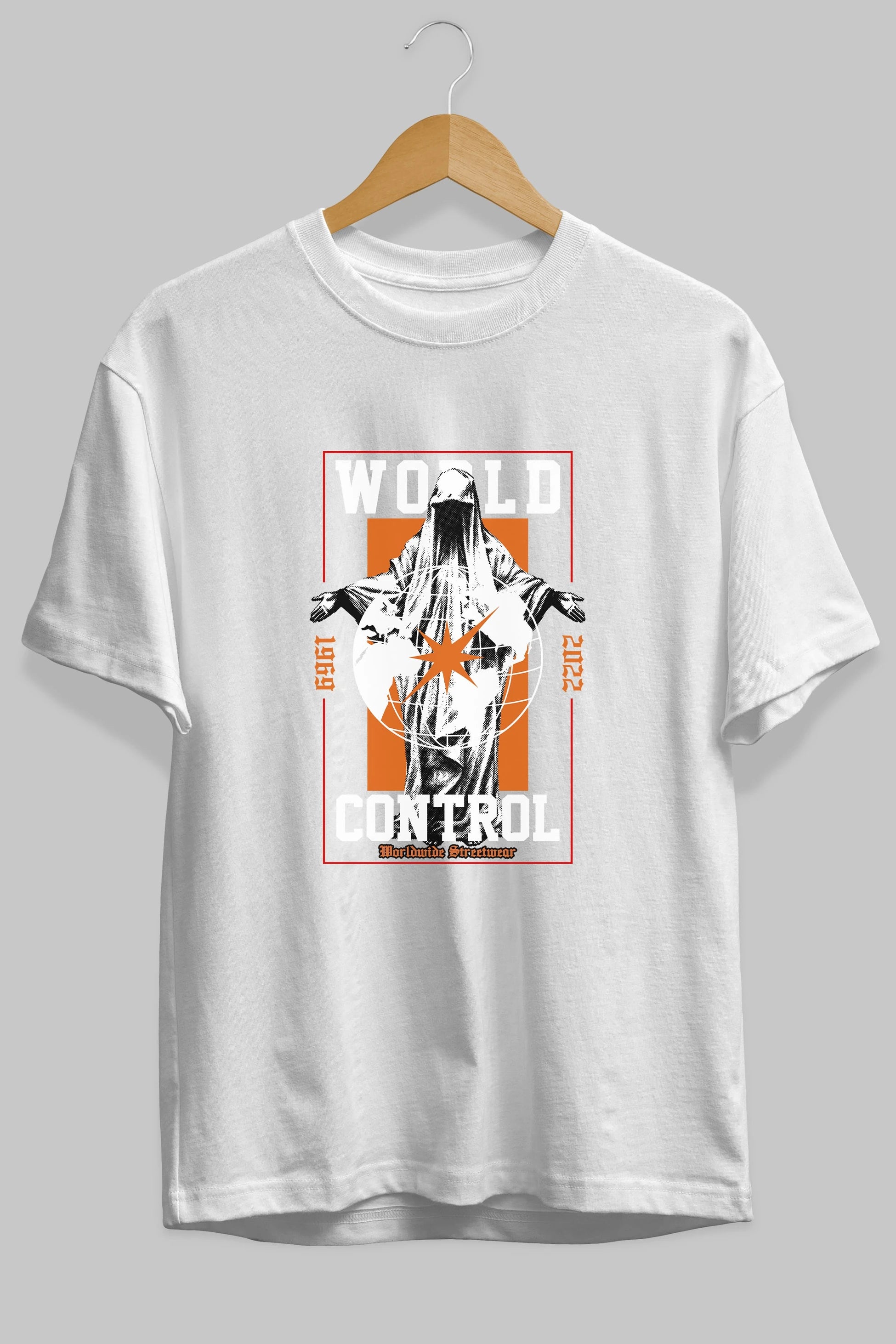 World Control Ön Baskılı Oversize t-shirt Erkek Kadın Unisex