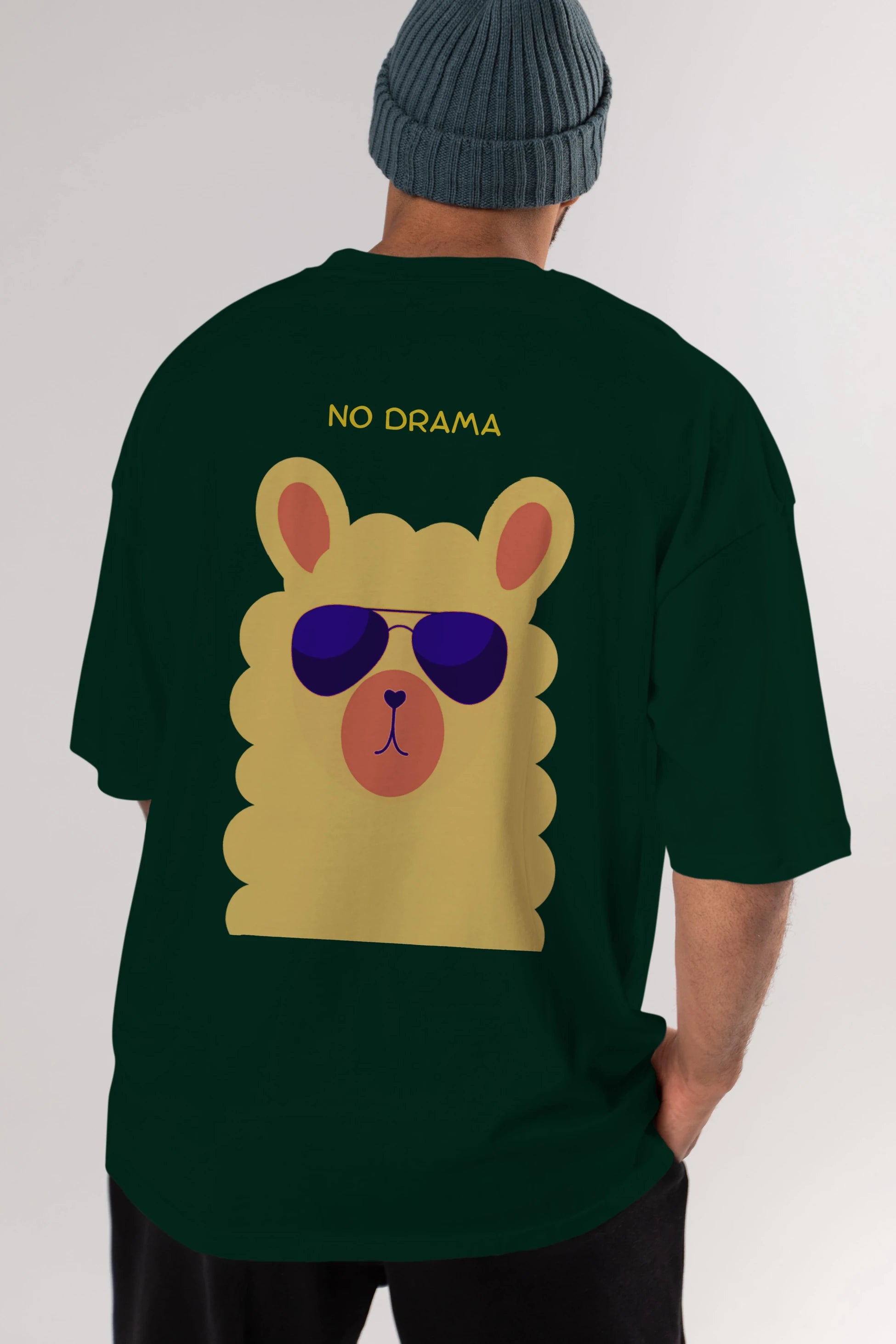 No Drama Yazılı Lama Arka Baskılı Oversize t-shirt Erkek Kadın Unisex