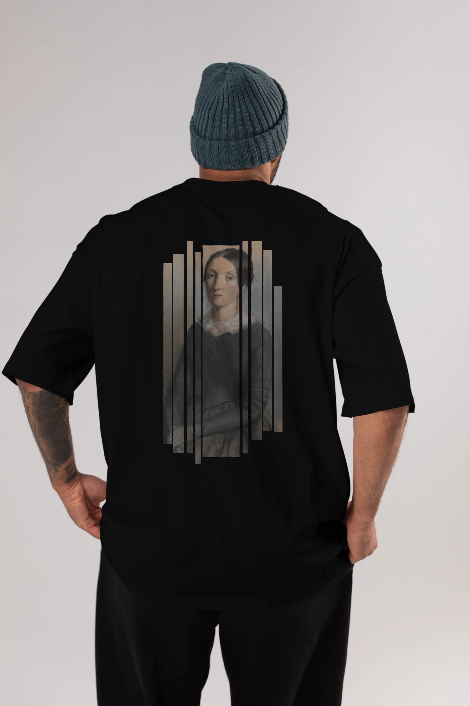 Retro Portre Arka Baskılı Oversize t-shirt Erkek Kadın Unisex