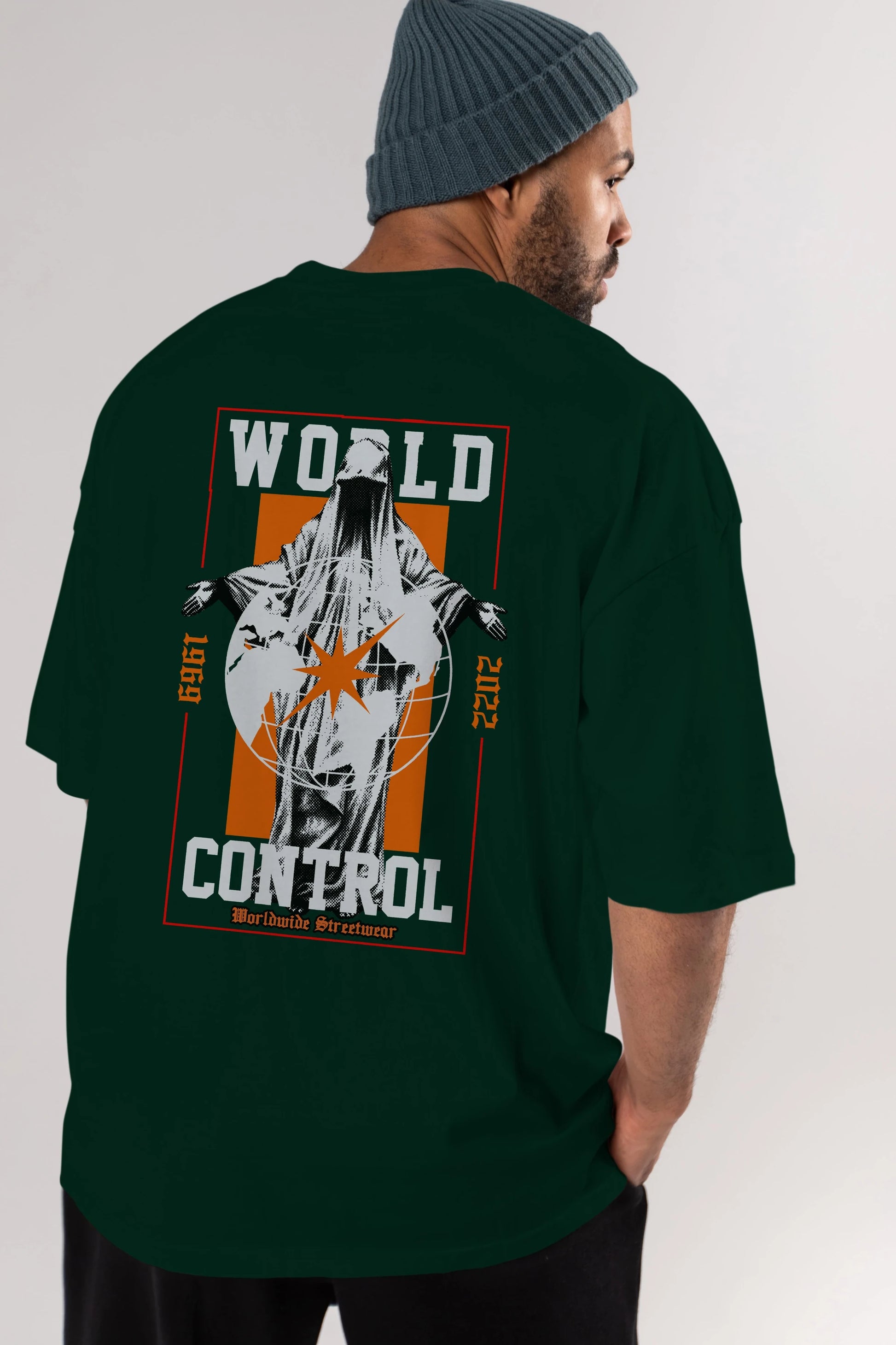 World Control Arka Baskılı Oversize t-shirt Erkek Kadın Unisex