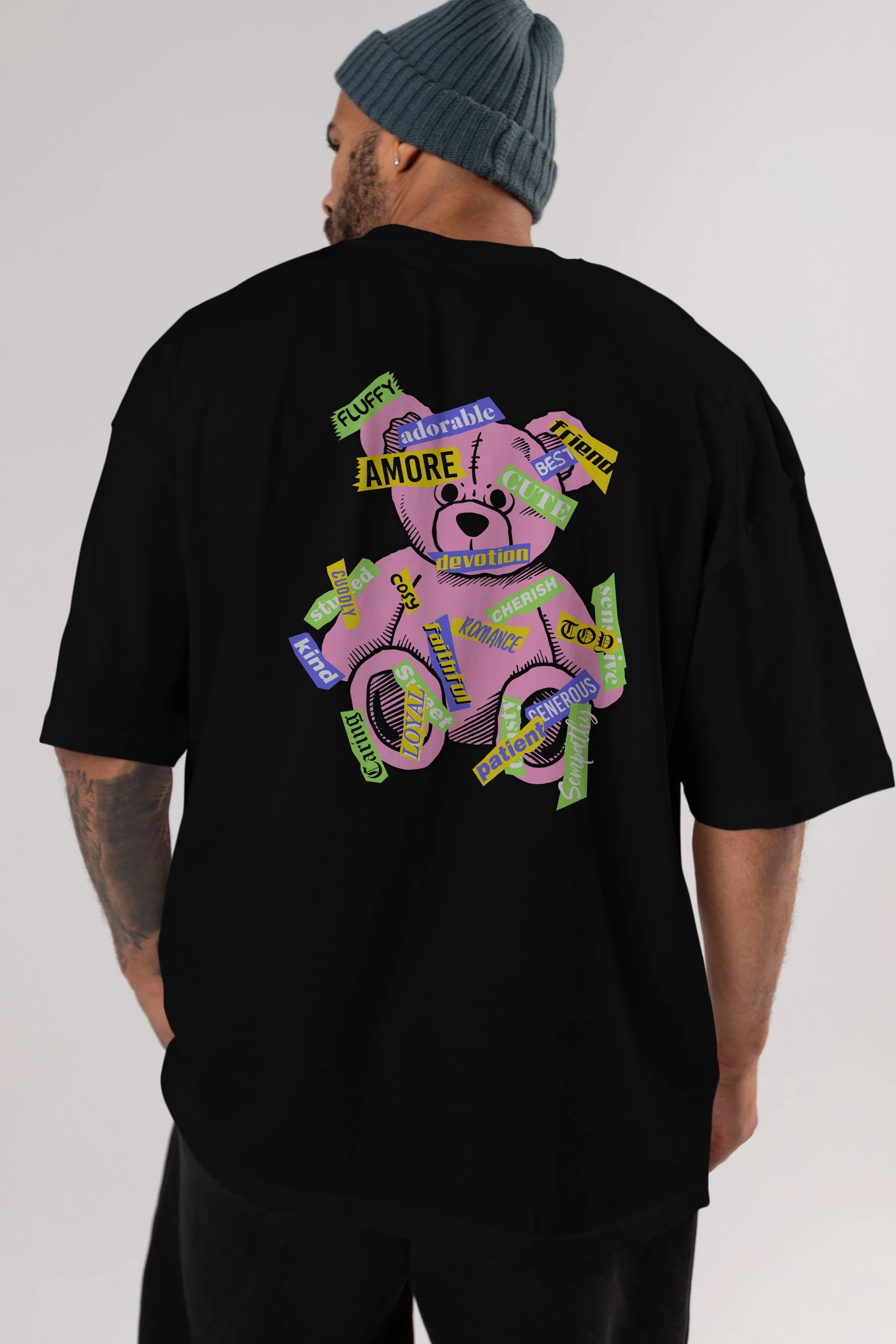 Teddy Bear Cute Arka Baskılı Oversize t-shirt Erkek Kadın Unisex