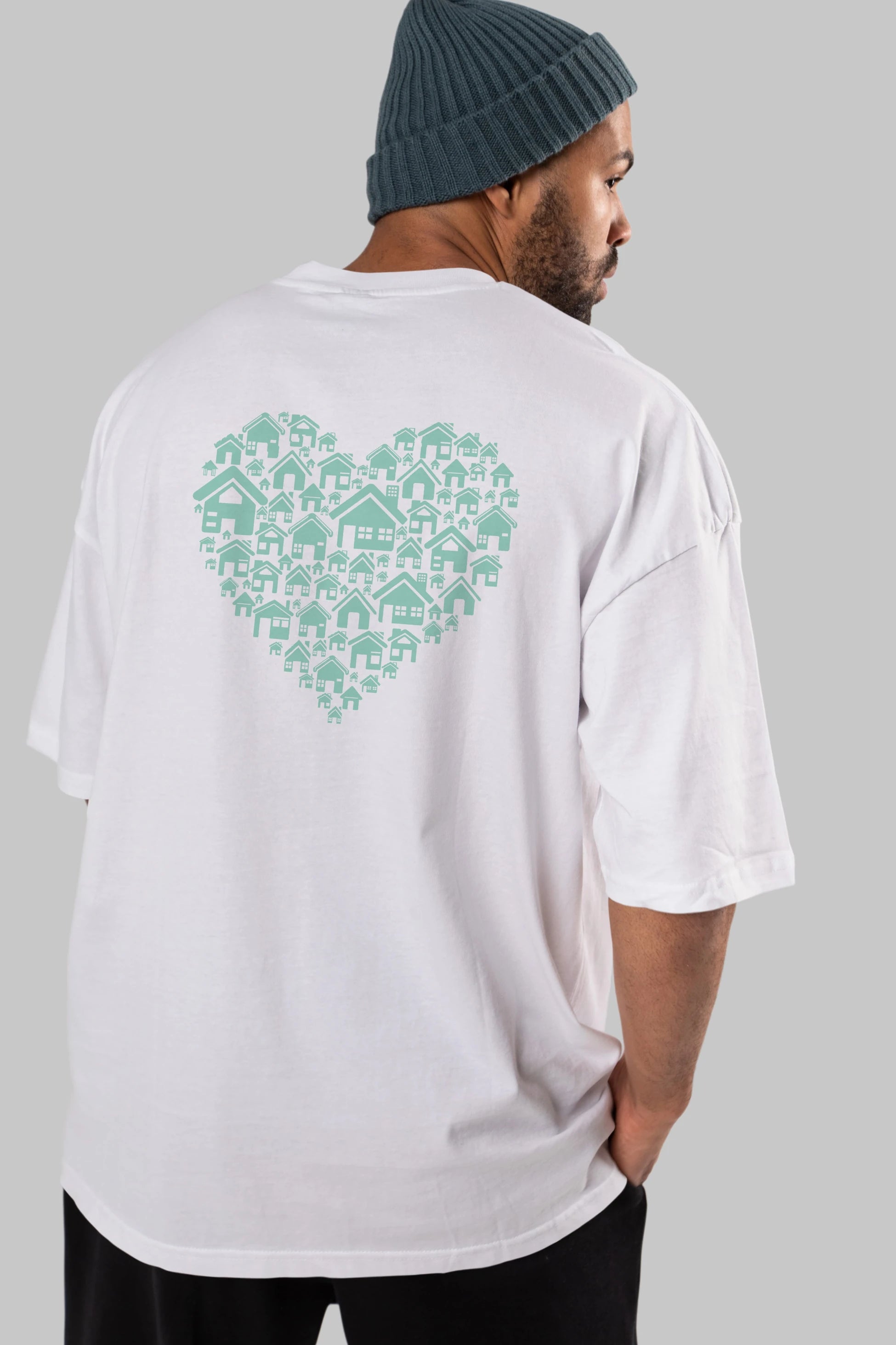 Home Heart Arka Baskılı Oversize t-shirt %100 pamuk Erkek Kadın Unisex