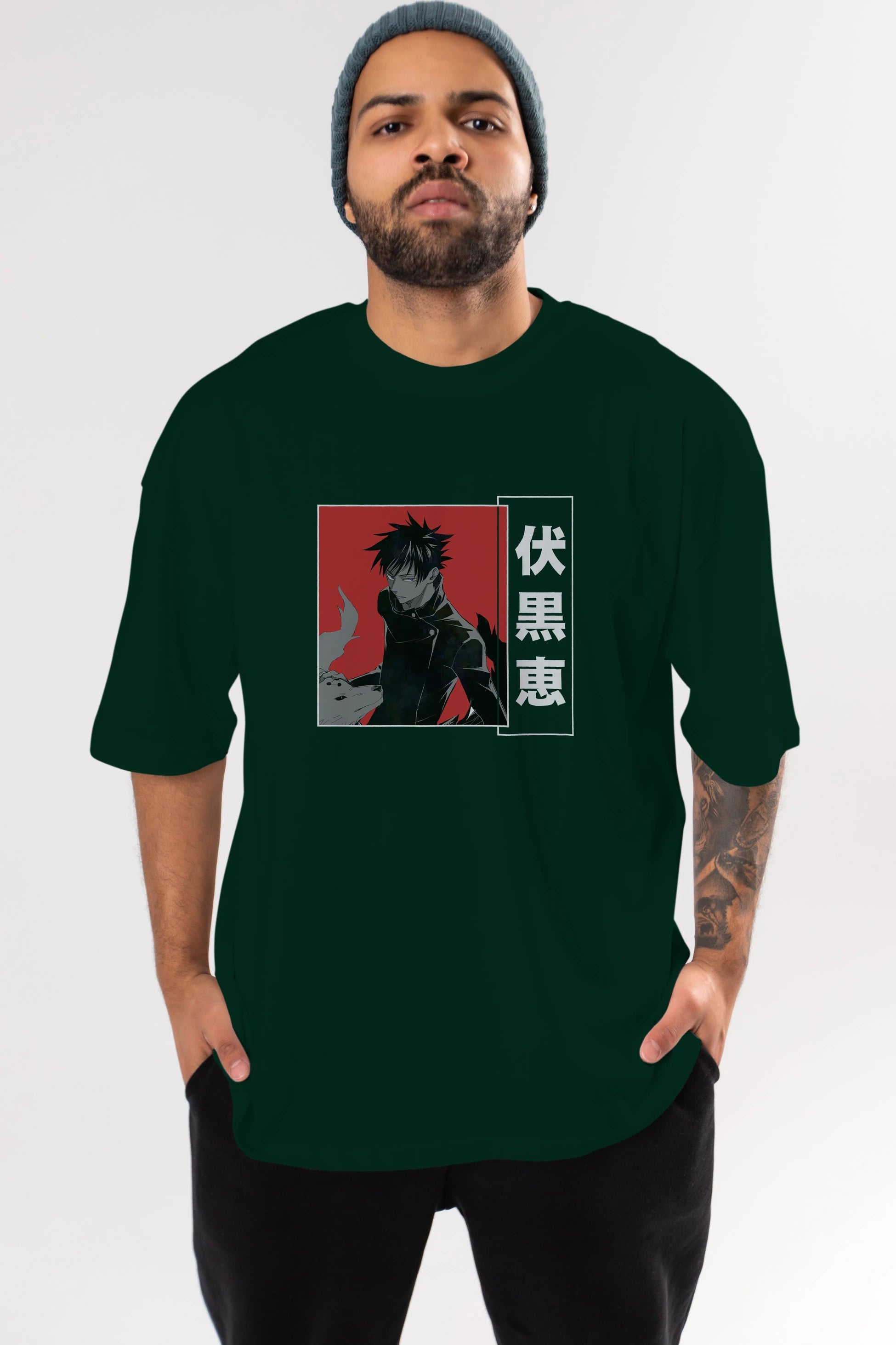 Megumi Fushiguro Anime Ön Baskılı Oversize t-shirt %100 pamuk Erkek Kadın Unisex