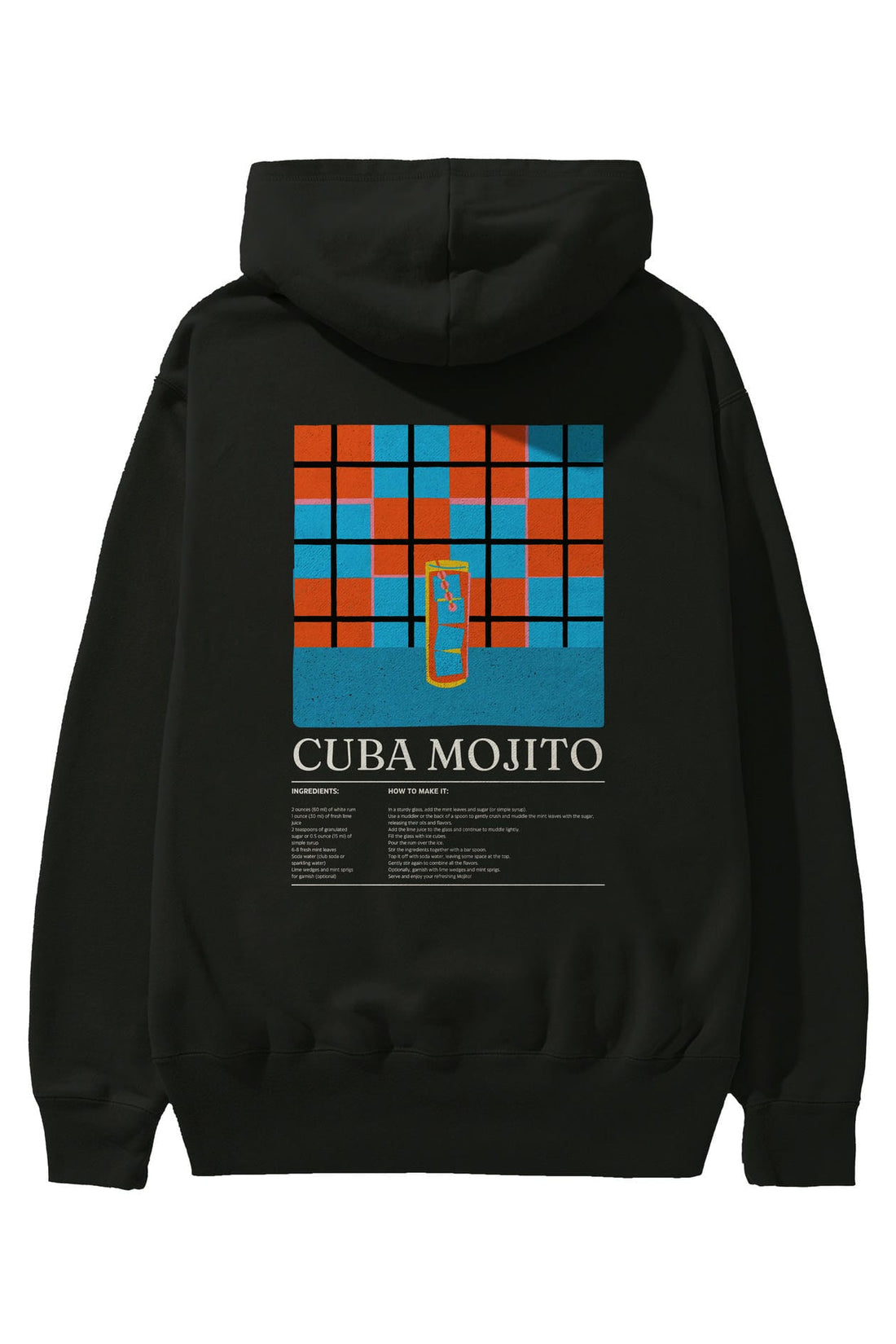 Cuba Mojito Kokteyl Arka Baskılı Hoodie Oversize Kapüşonlu Sweatshirt Erkek Kadın