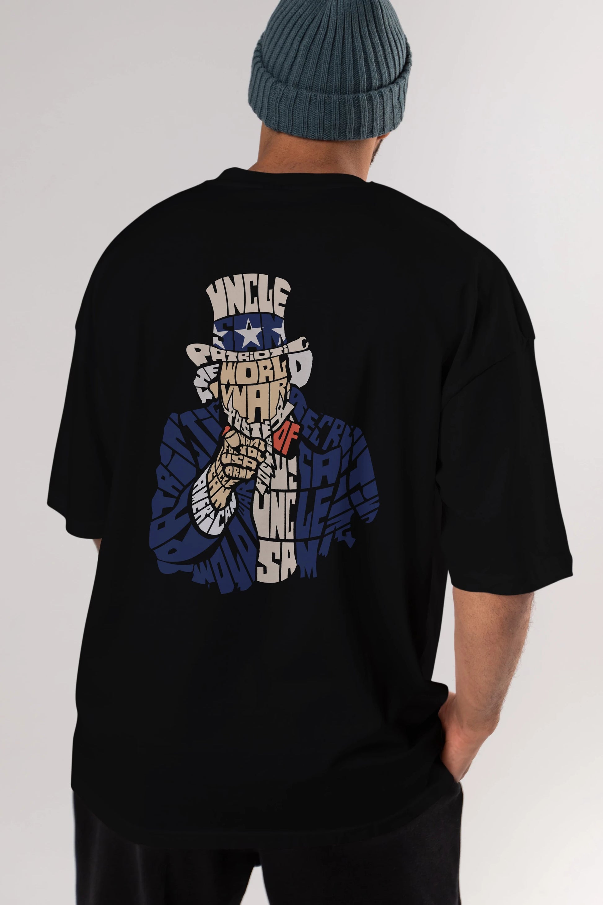 Uncle Sam Arka Baskılı Oversize t-shirt %100 pamuk Erkek Kadın Unisex